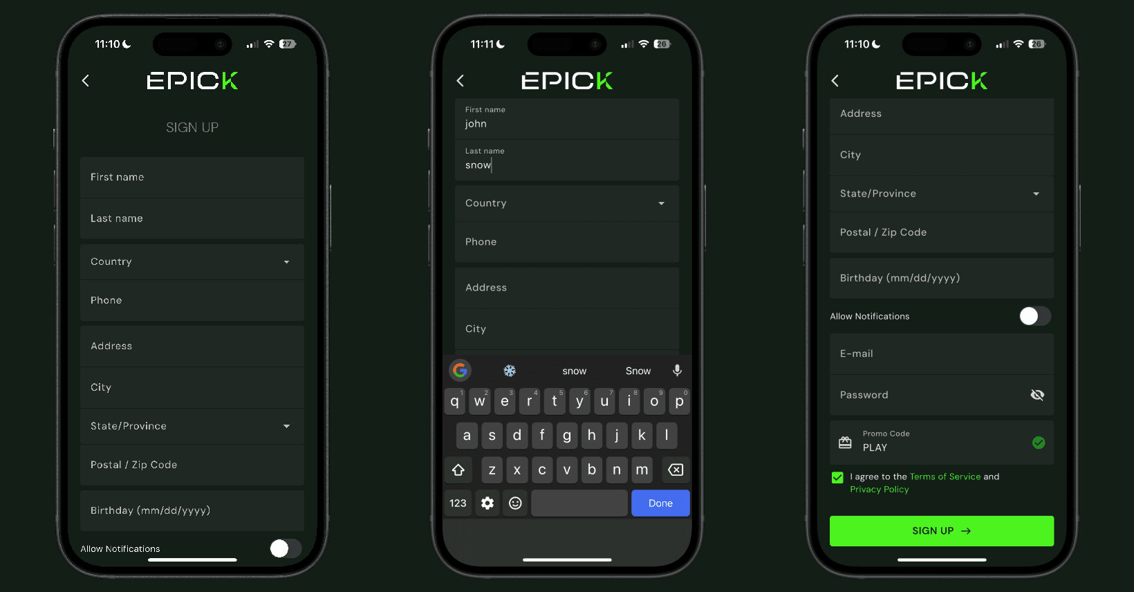 EPICK Registration