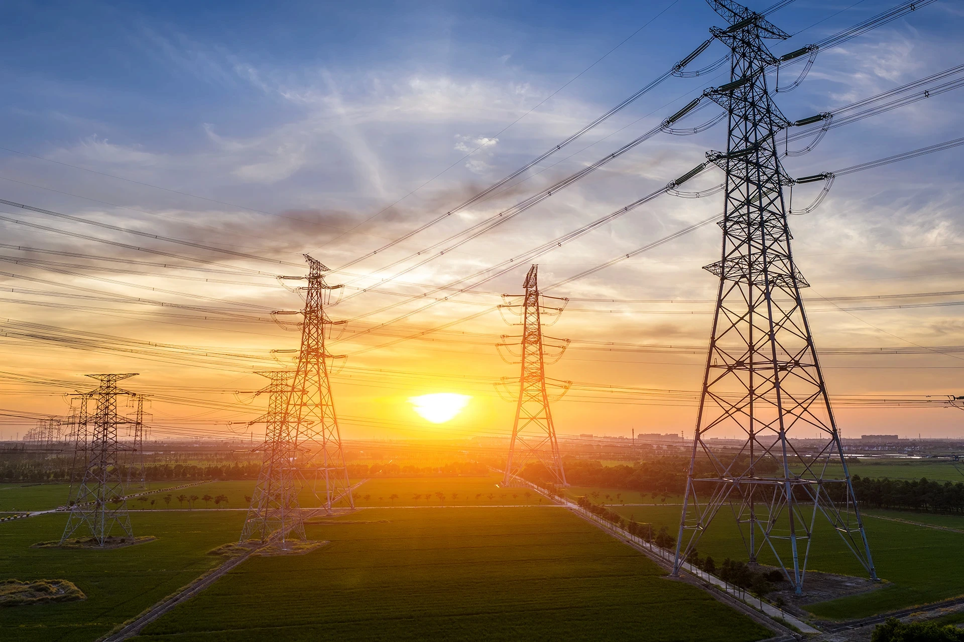 Power lines at sunset