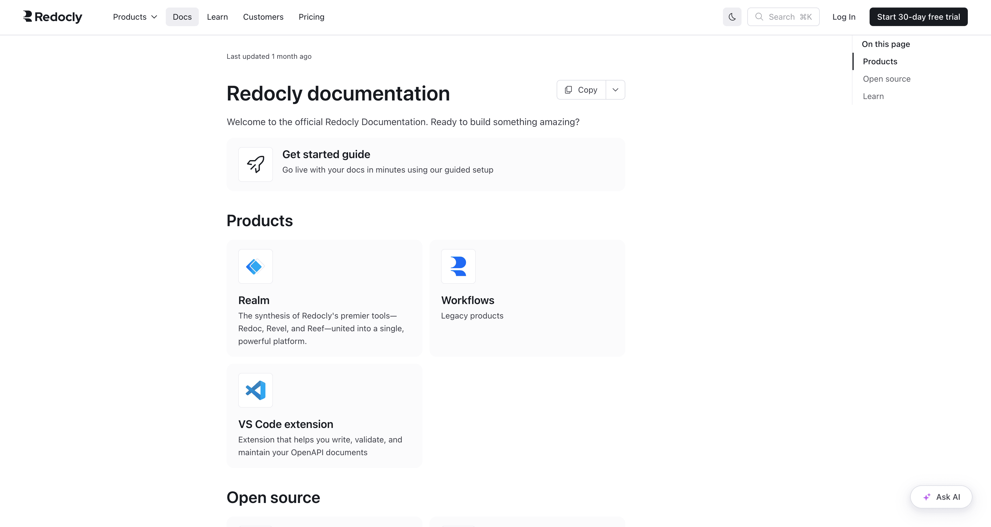 Redocly API reference generated from an OpenAPI spec in a three-panel layout