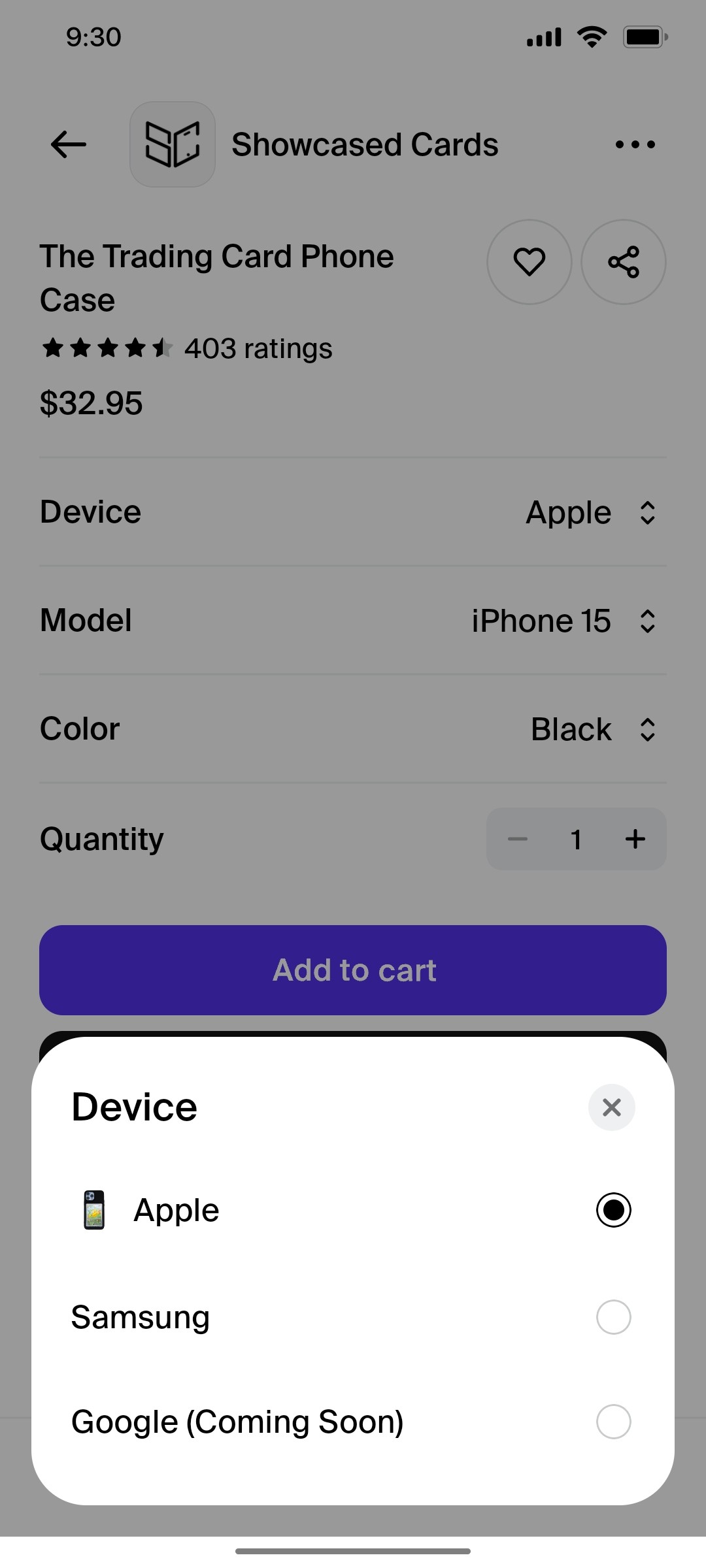 Shop App Device Screen
