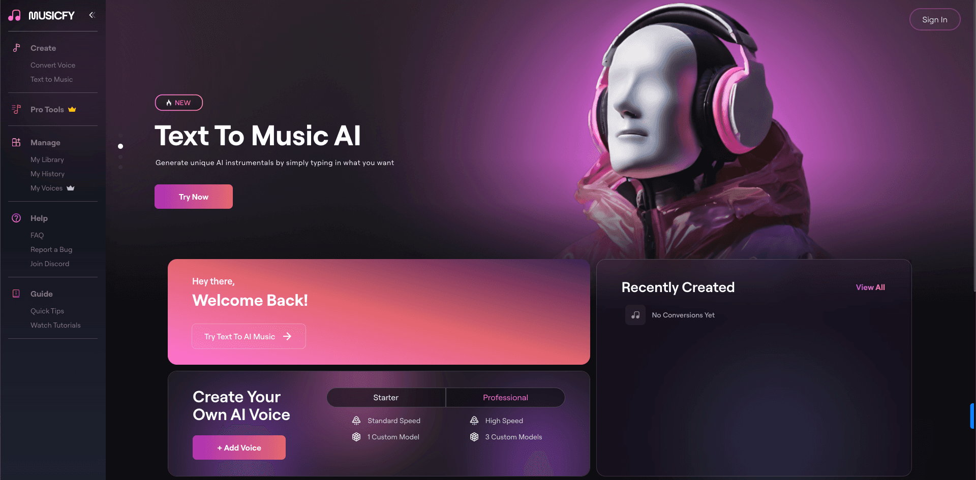 Musicfy's female ai voice generator