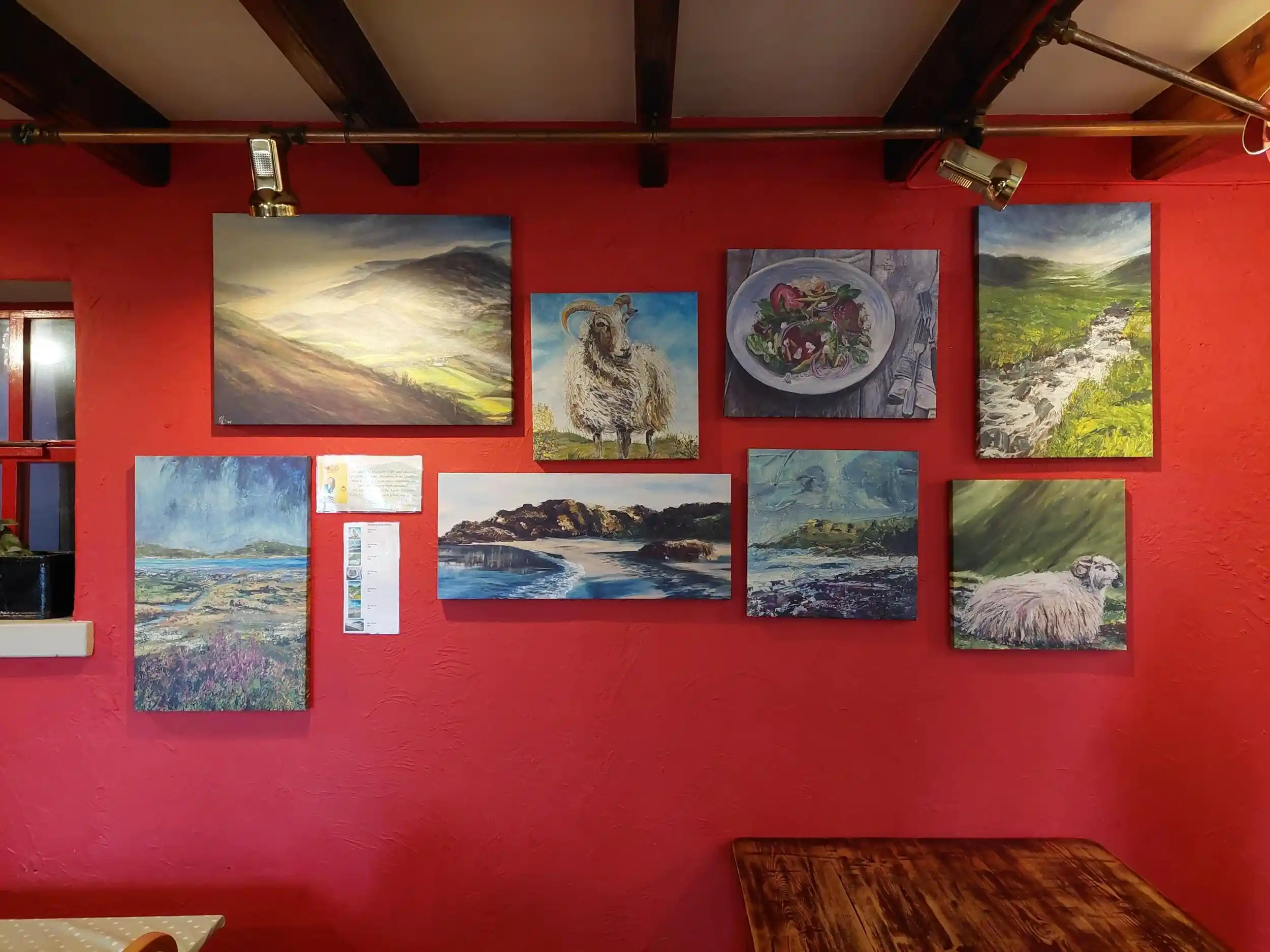 Photo canvases of Margaret's paintings on wall