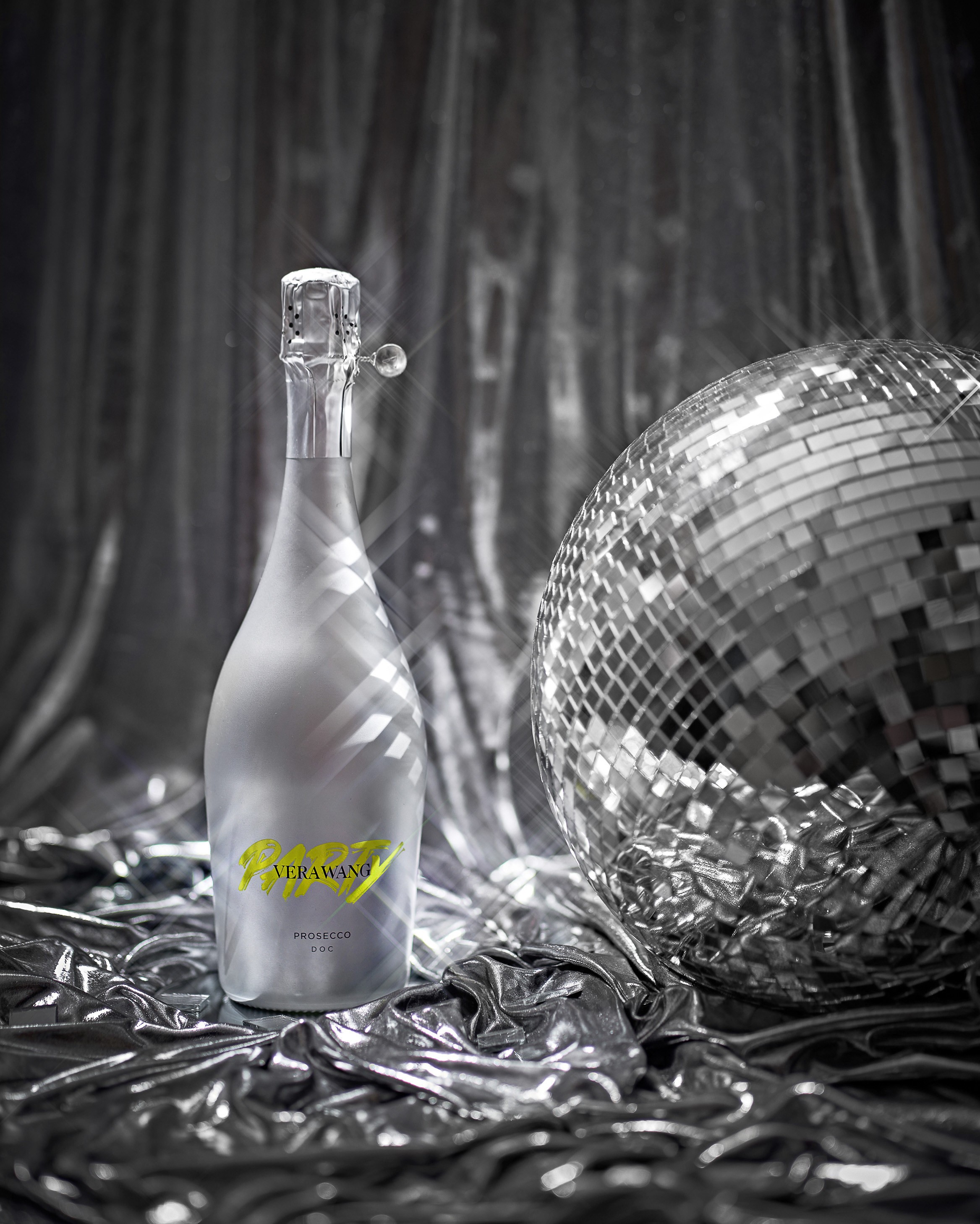 Vera Wang PARTY Prosecco bottle with a disco ball
