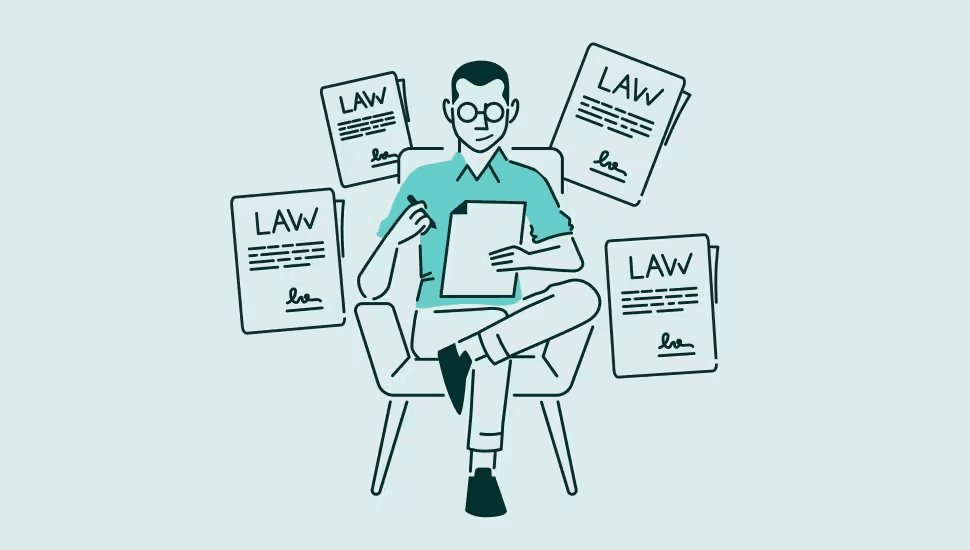 an illustration of a person on a chair with a number of text forms around him
