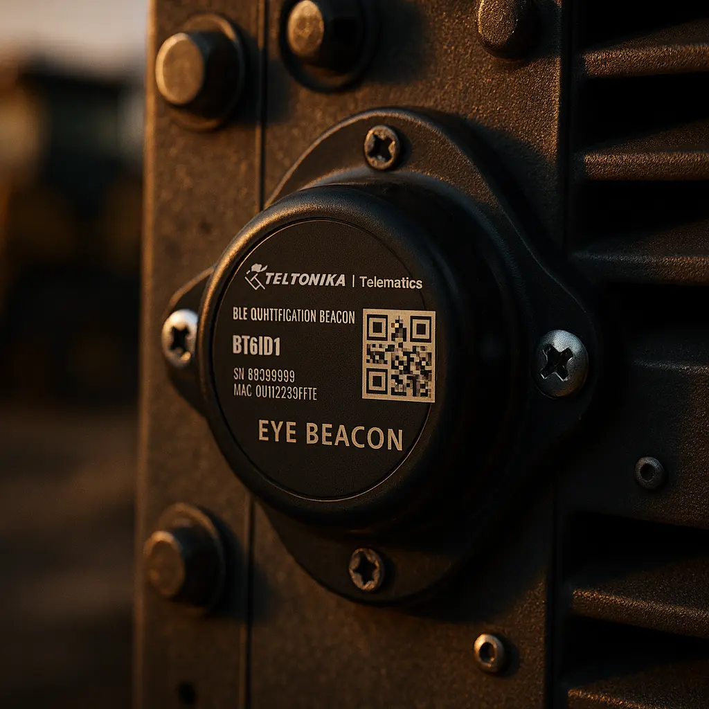 Bluetooth beacon installed on equipment to enable indoor asset tracking in MapTrack.