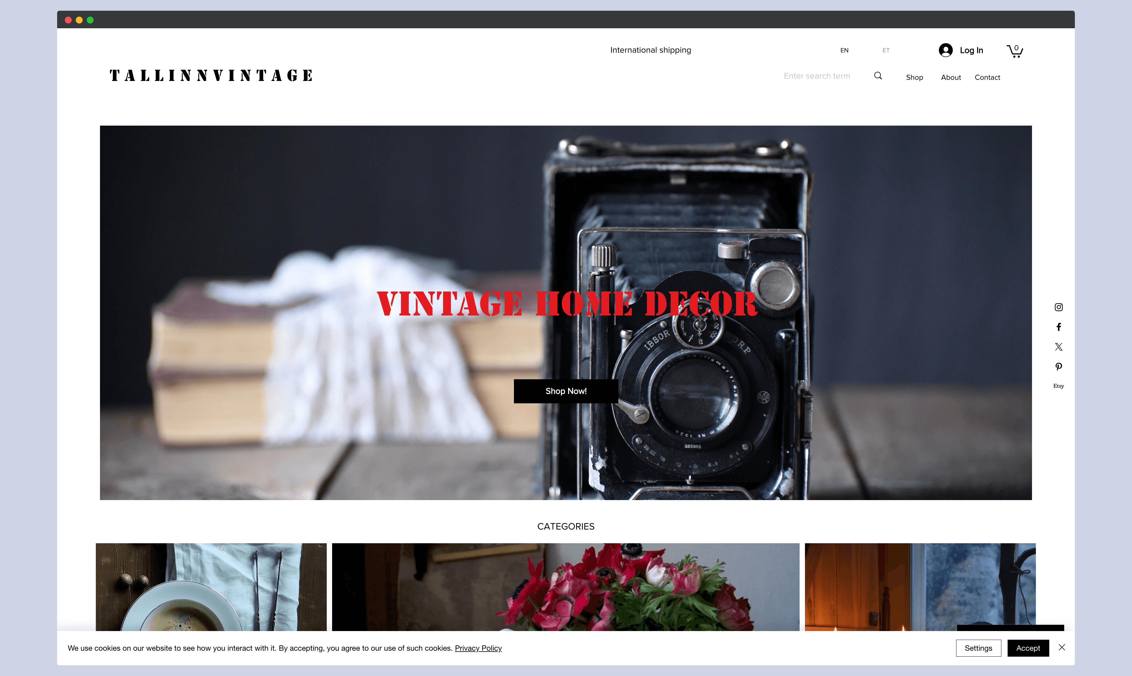 a screenshot of TallinnVintage Landing page