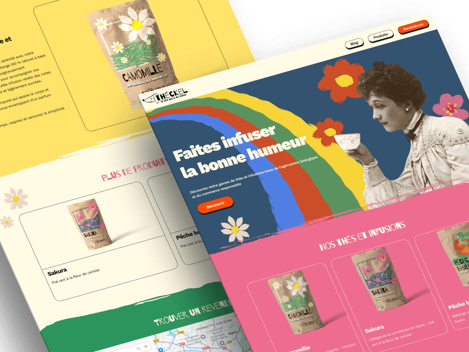 Deux page du site theckel.fr empilées