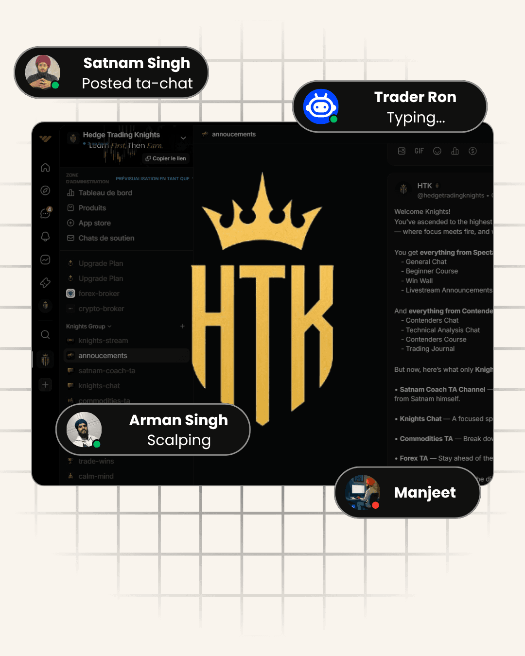an image of HTK community with floating bubbles of users names