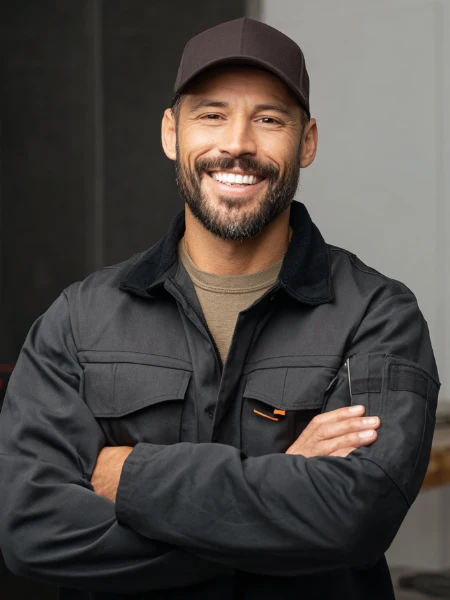 HVAC worker smiling