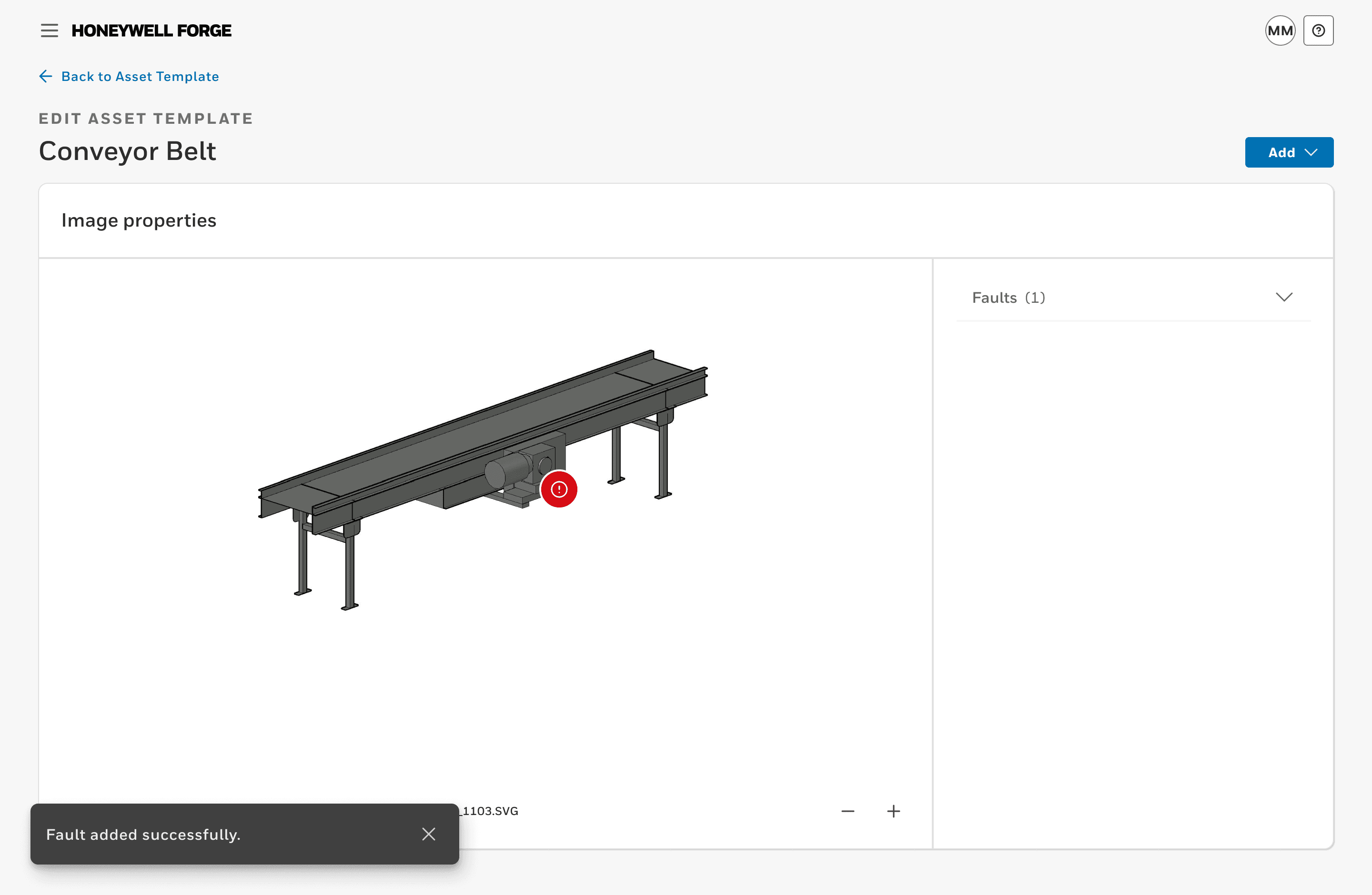 Mid-fidelity design of the image properties with a fault created