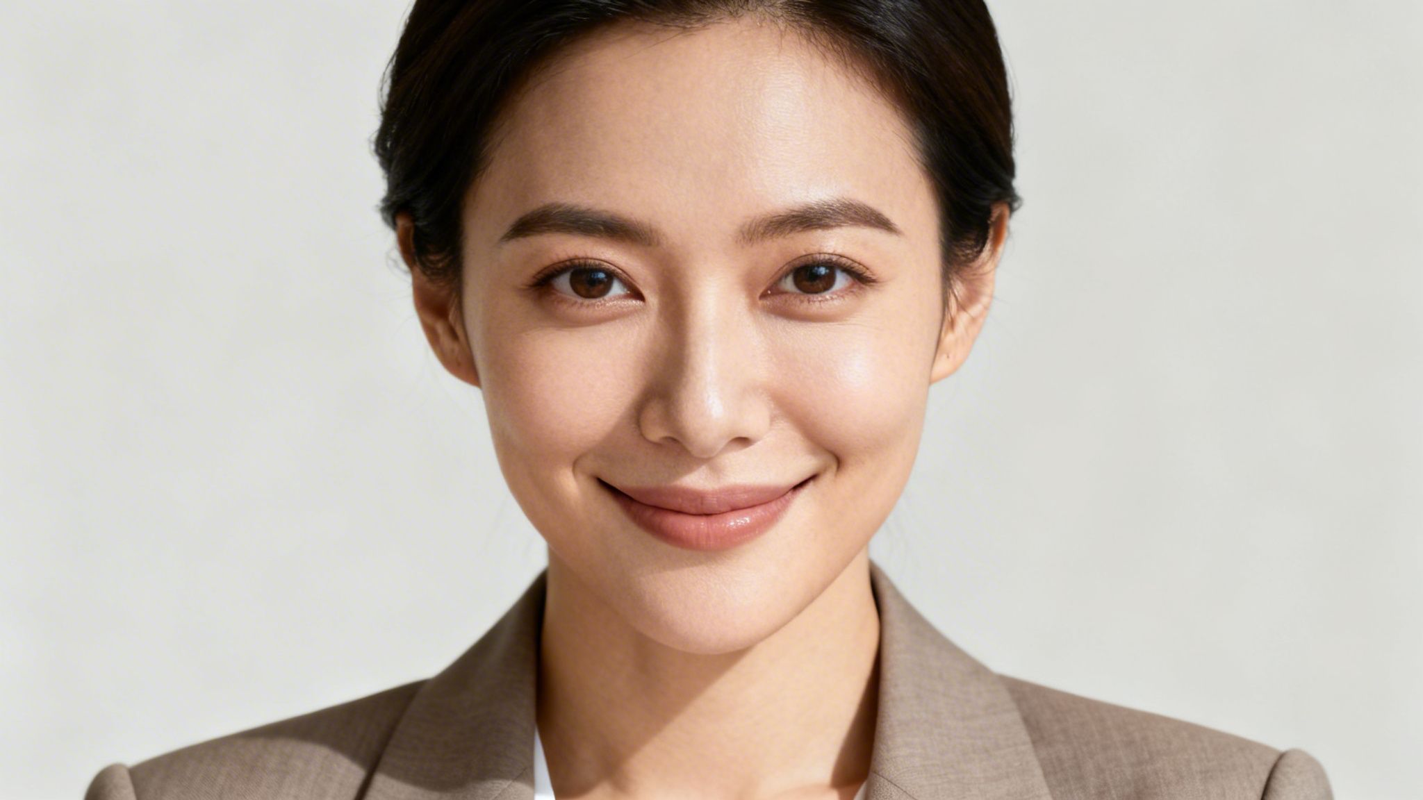 Business Portrait einer Frau in Frontalpose mit direktem Blickkontakt und Blazer.