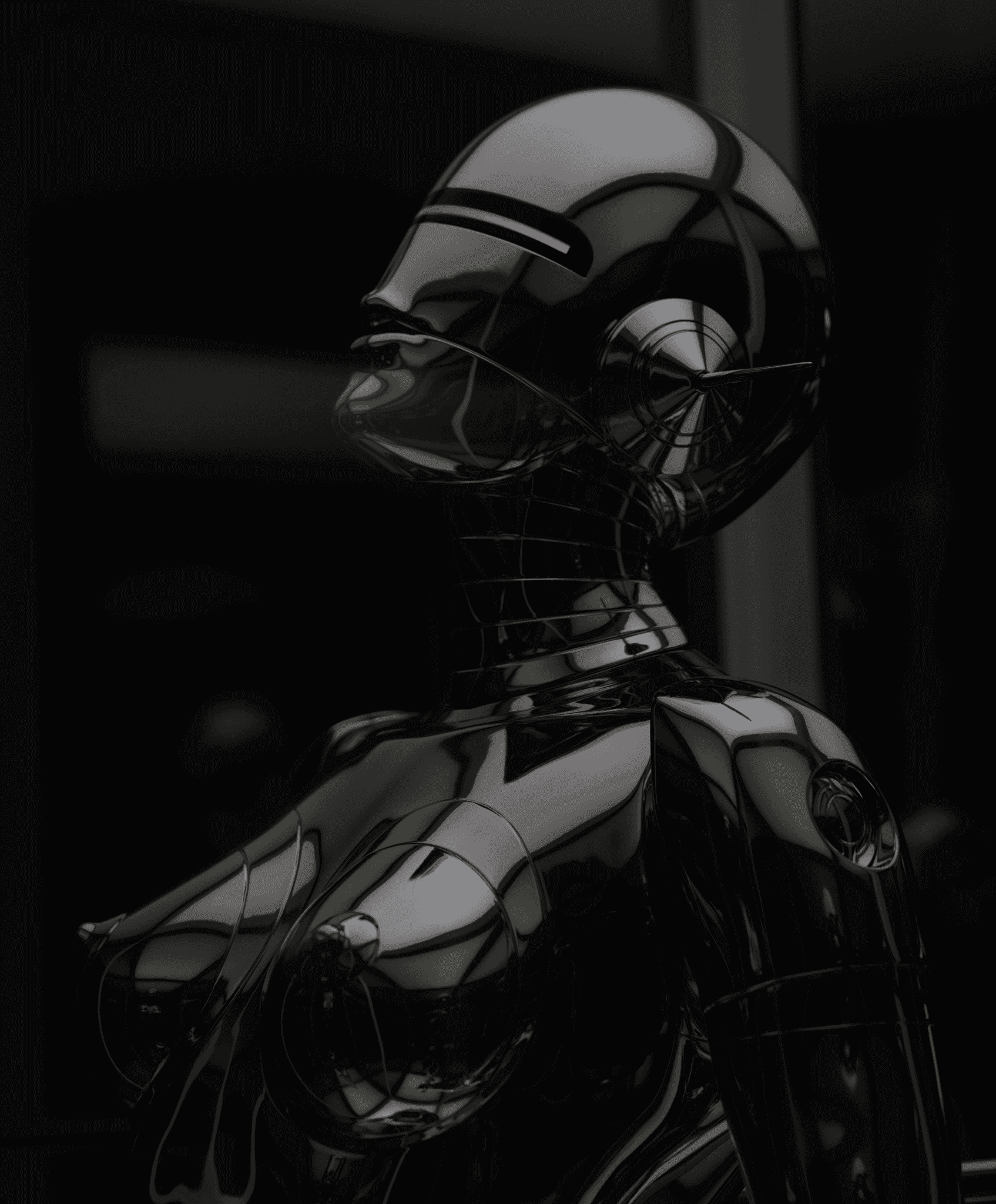 Shiny black robot torso and head.