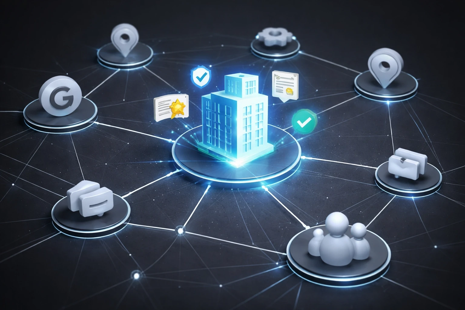 Digital marketing ecosystem graphic illustrating Google entity authority for Melbourne law and accounting firms
