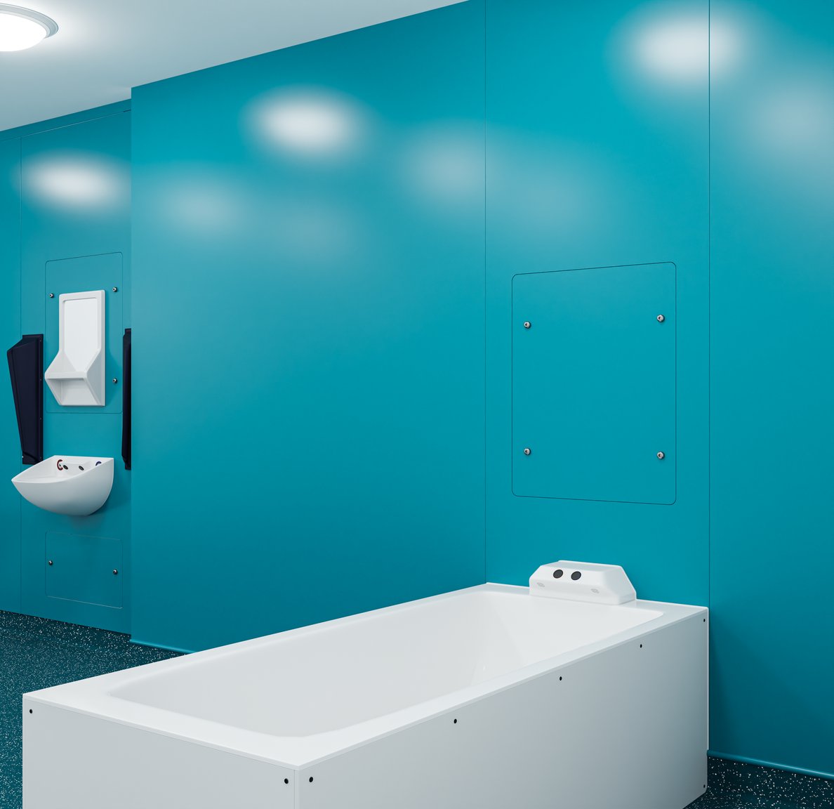 Hygipod Safe Bath configuration being used with the Diamond safe in a Petrol finish