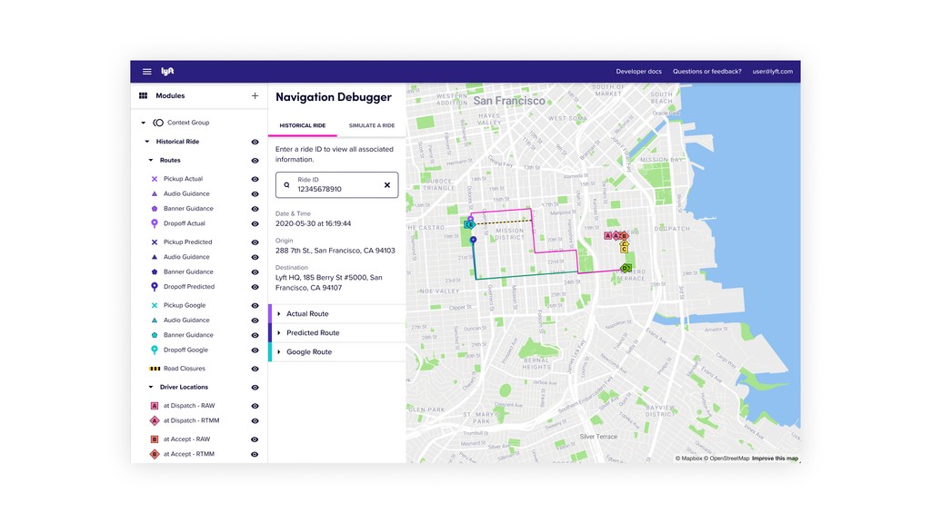 a dashboard displaying a navigation debugging tool