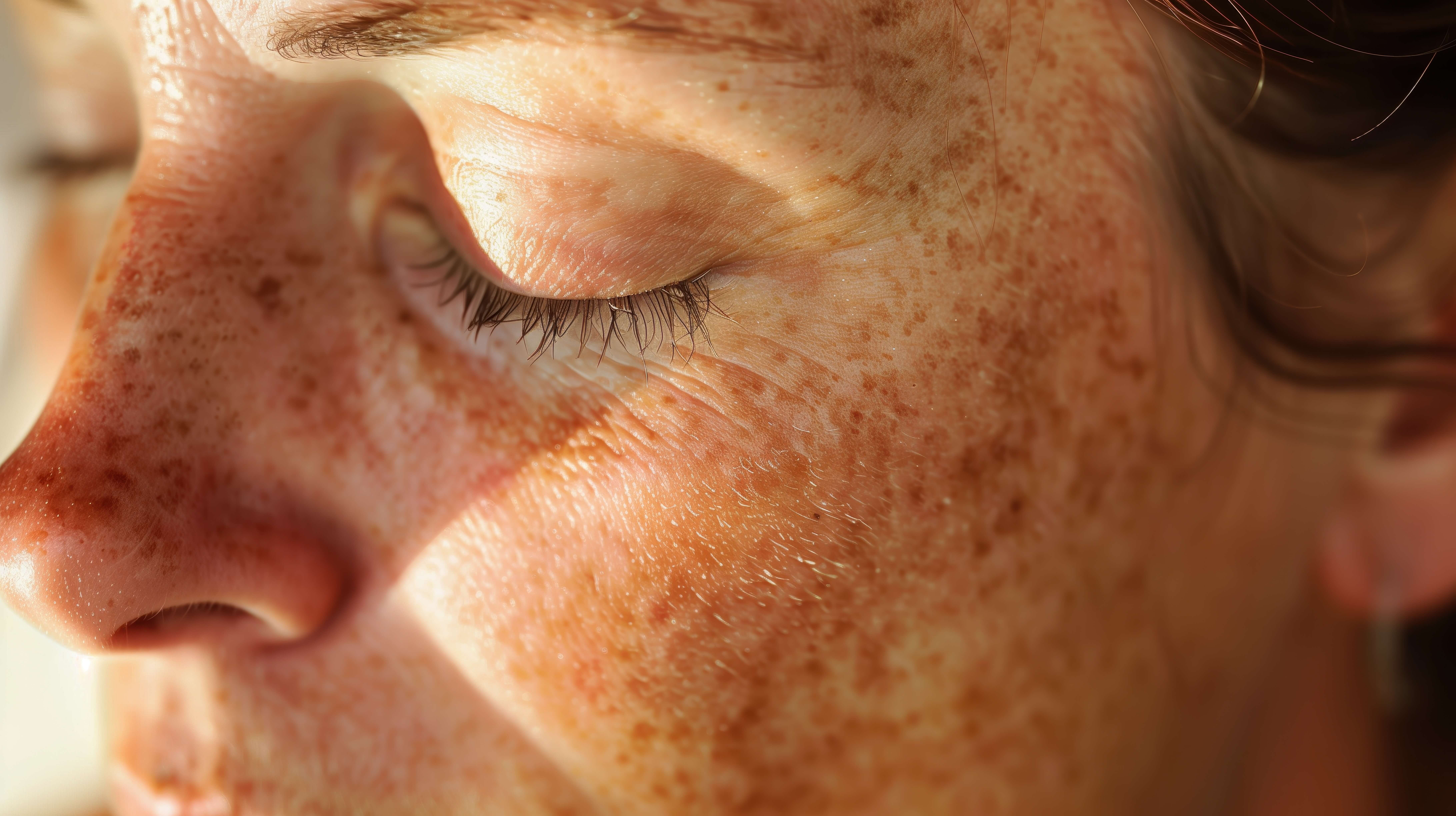 Kobieta z przebarwieniami i śladami po trądziku na twarzy