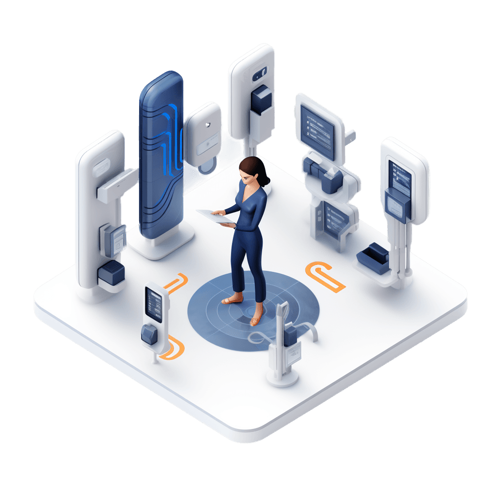 - Isometric graphic with a consultant thinking about how to design a charging station site.