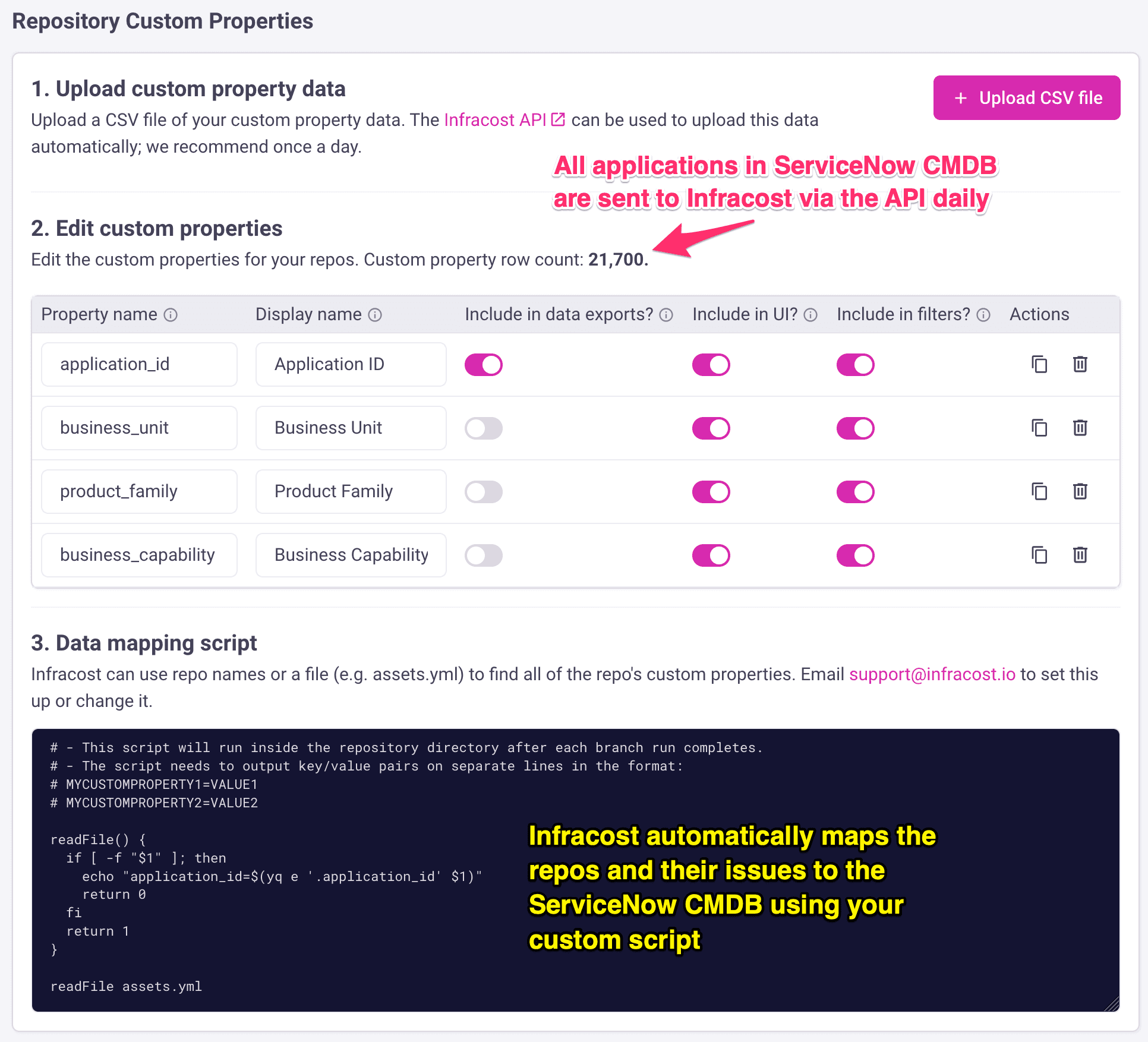 Infracost automatically updates Issue Explorer whenever your CSV data changes, or whenever a repository is added or changed.