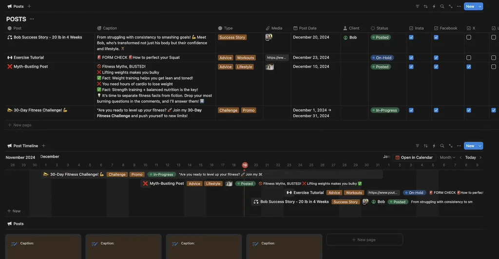 notion personal trainer social media manager