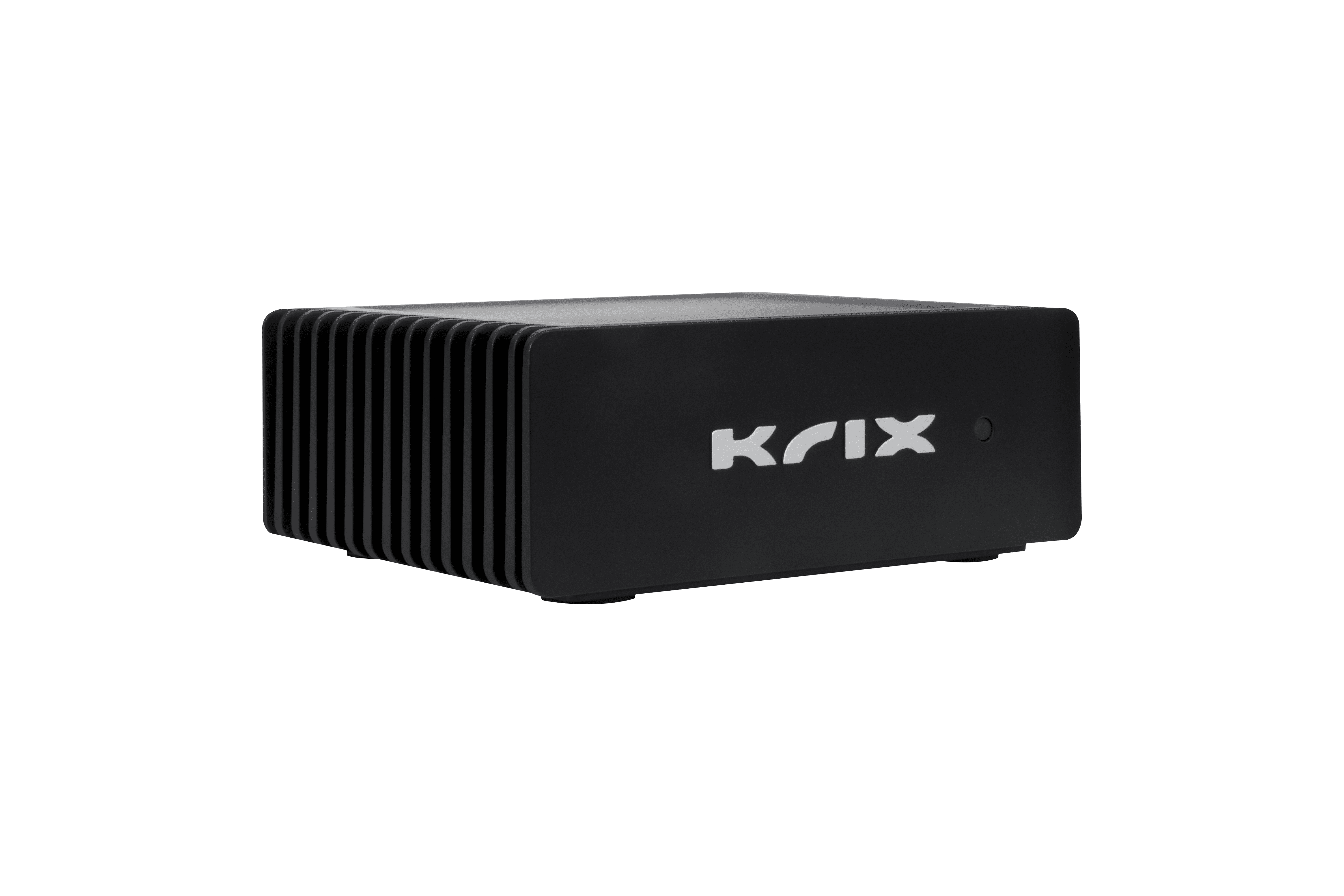 Black Krix audiophile speaker with ribbed casing