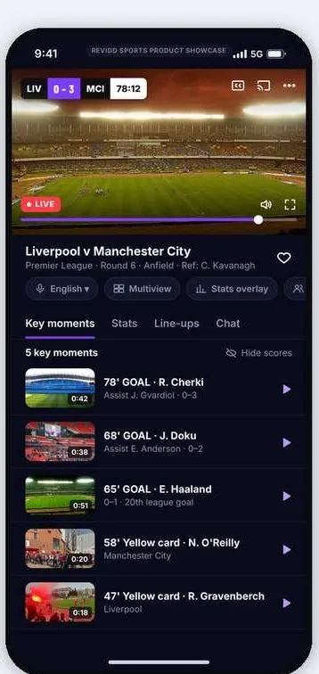 MATCHDAY+ demo live player on a phone