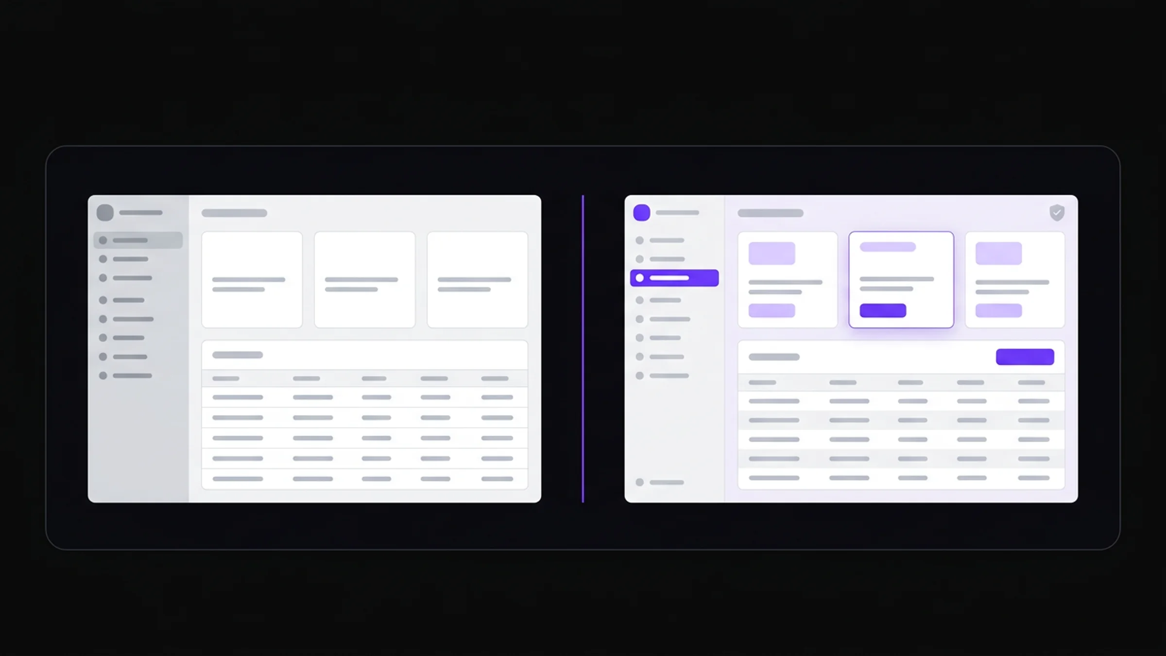 B2B SaaS design comparison showing generic template UI versus premium conversion-focused interface with trust signals