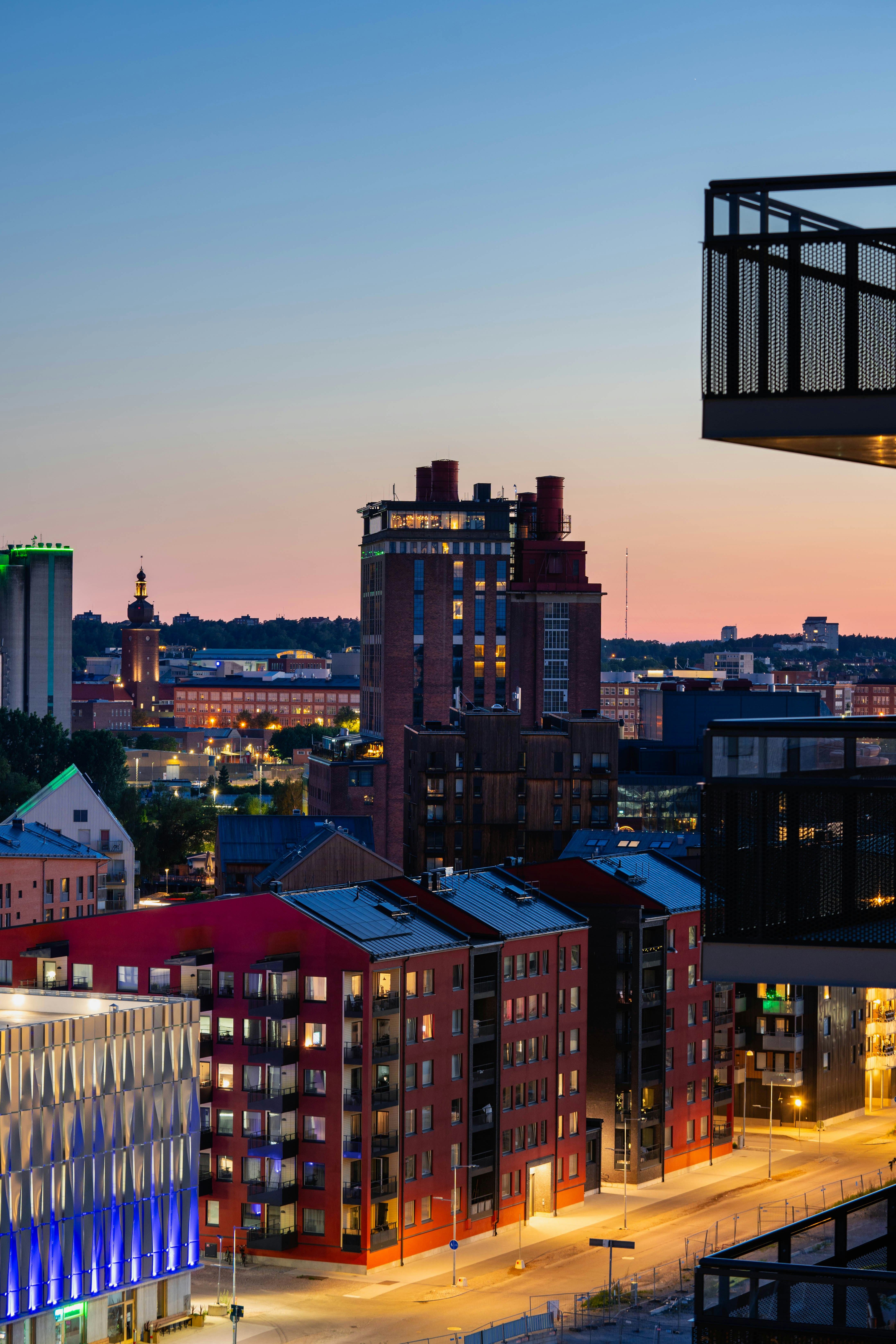 A view of a city at night from a high rise