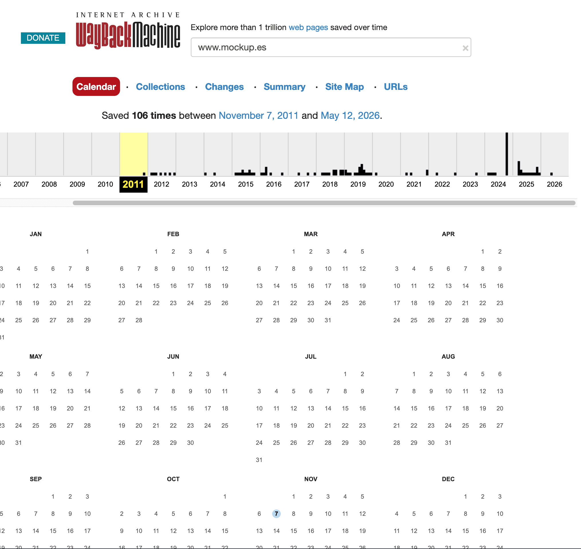 Wayback machina screenshot for www.mockup.es