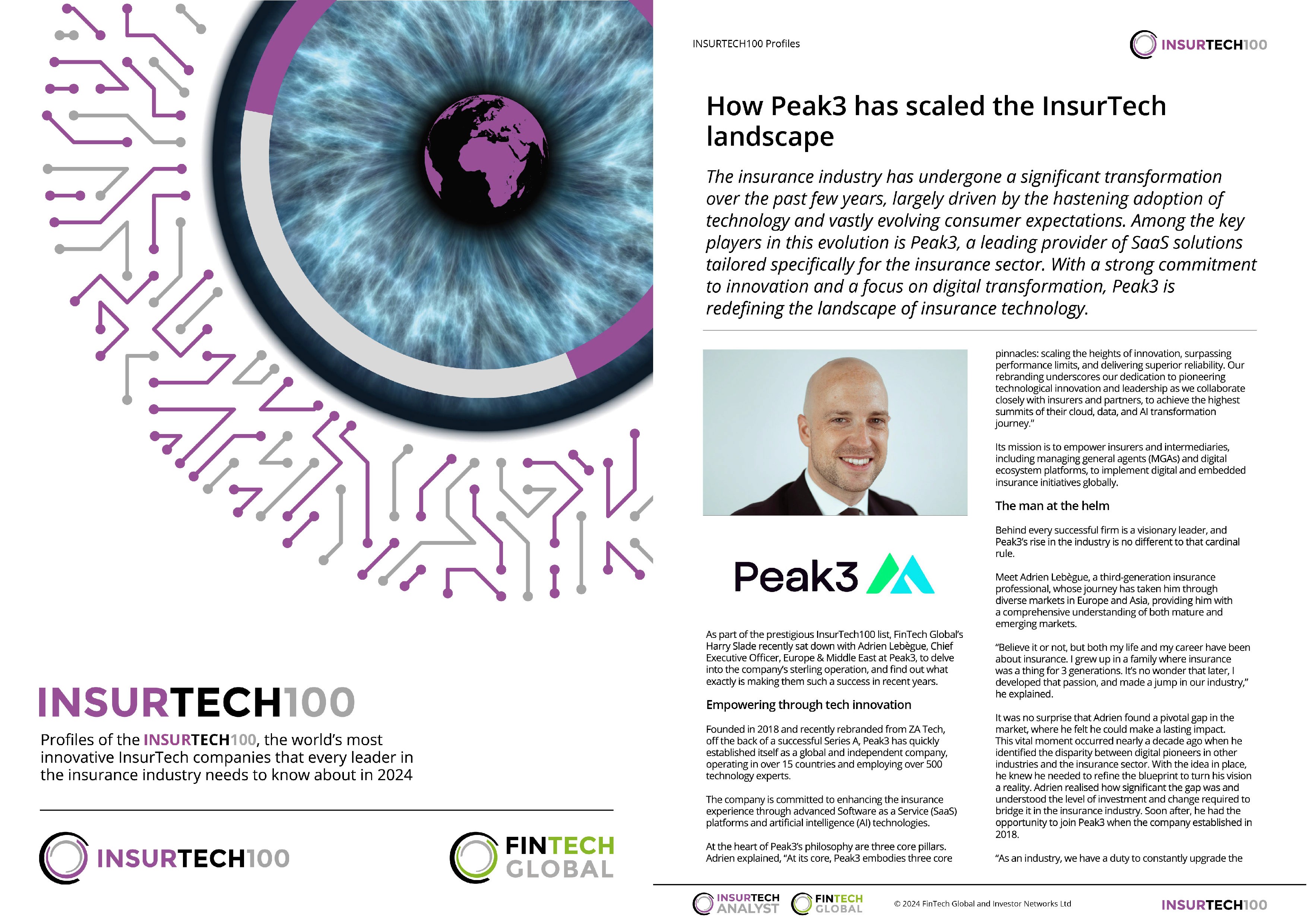 a flyer showing a title How PEak3 has scaled the insurtech landscape