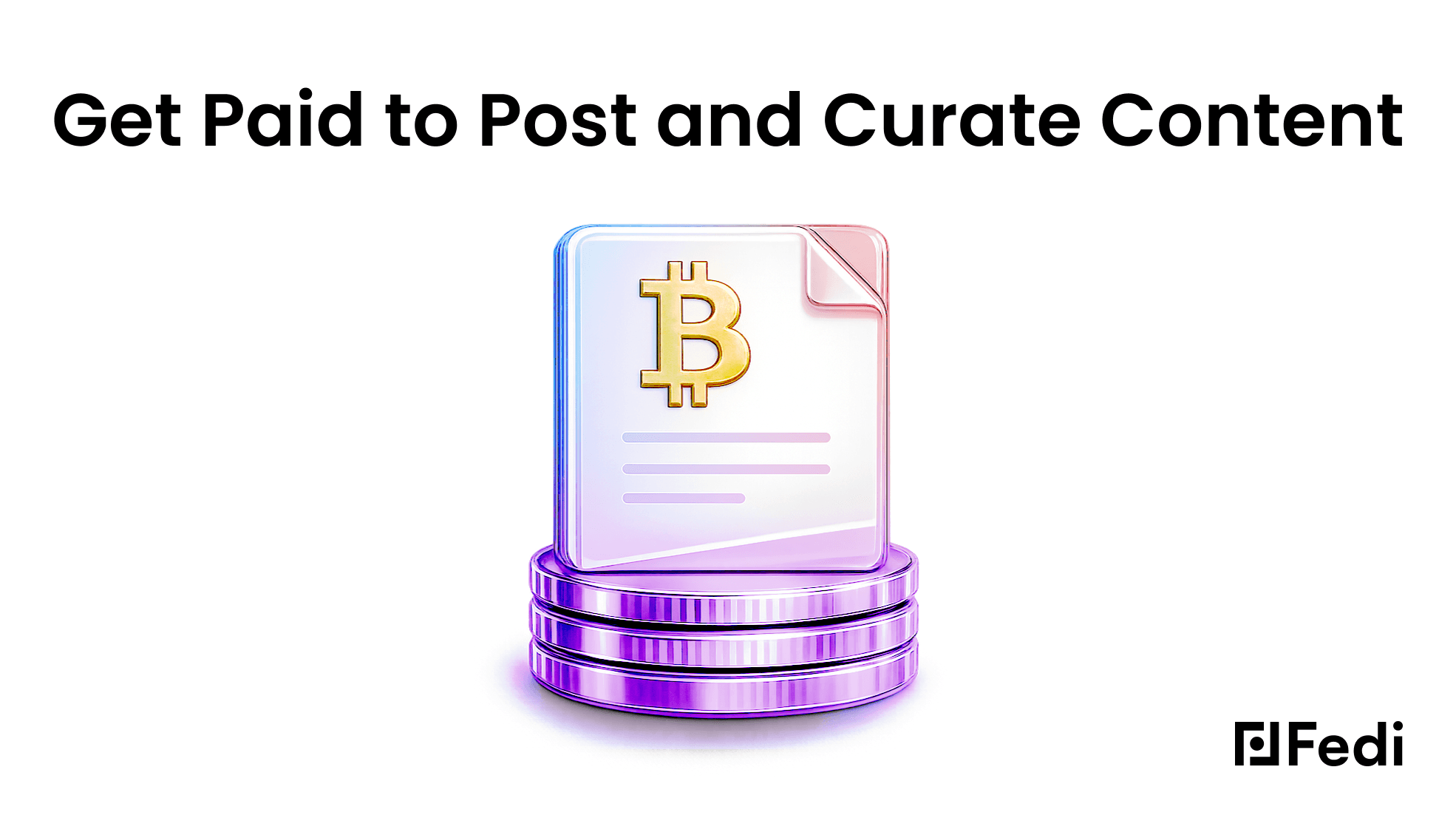 Ilustración de un documento con el símbolo de Bitcoin sobre una pila de monedas, que representa la forma de ganar bitcoins publicando y seleccionando contenido en Stacker News a través de la aplicación Fedi