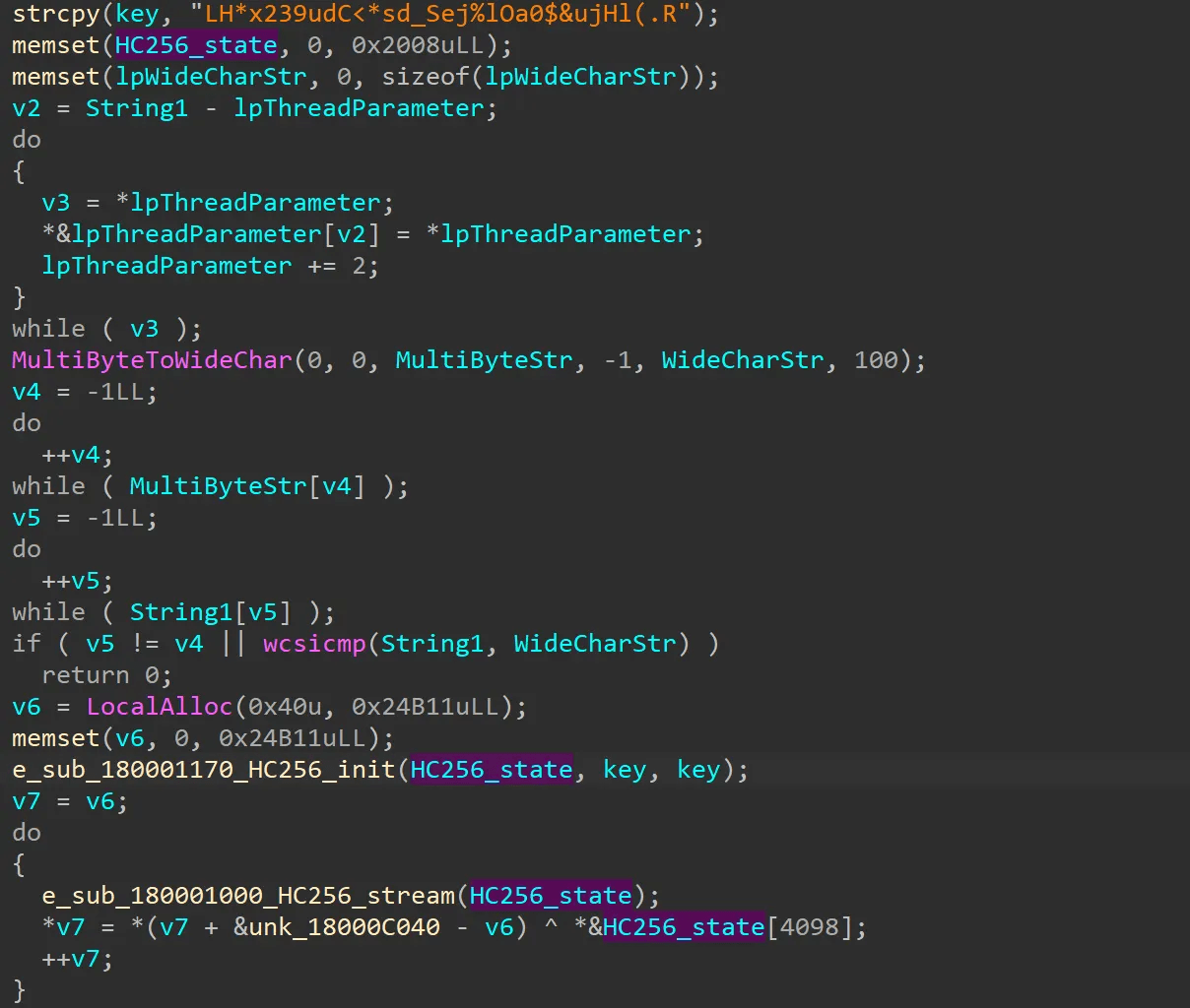 HC256 code in the March 2025 Comebacker loader