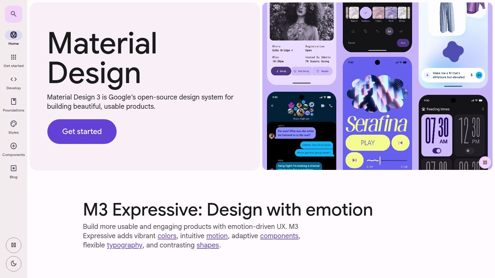 A preview of Material Design 3's component library and colour system