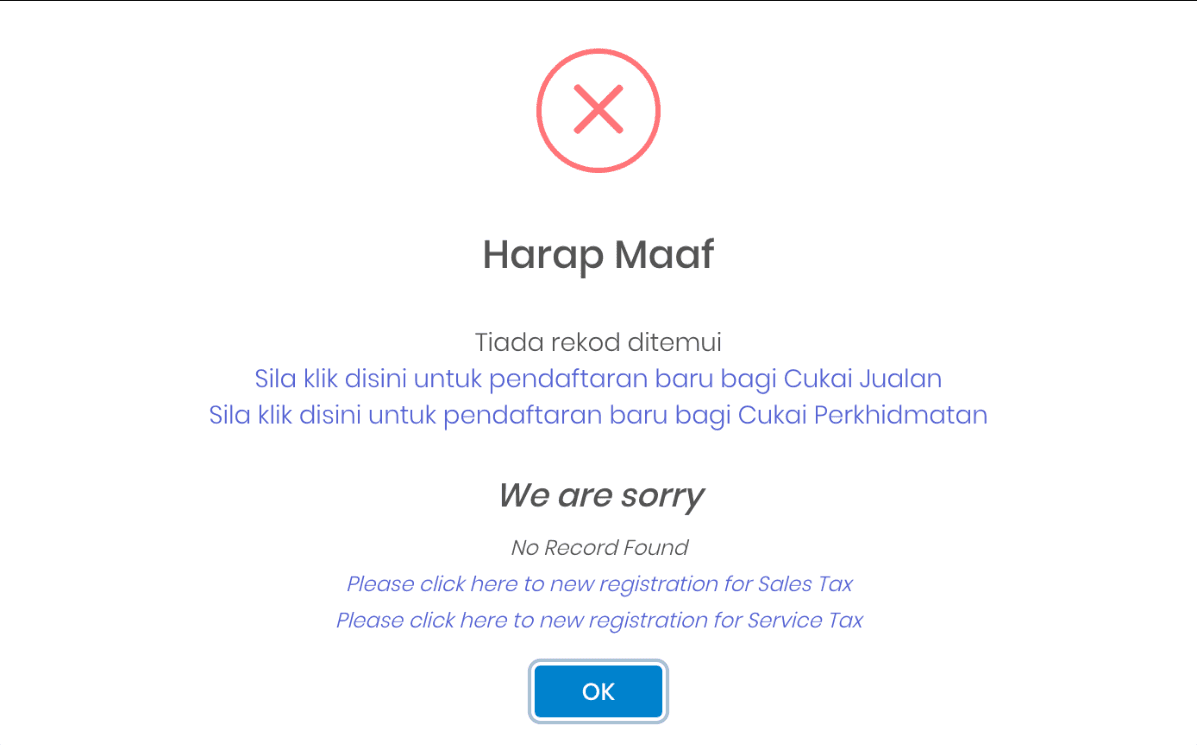screenshot of failed registration verification
