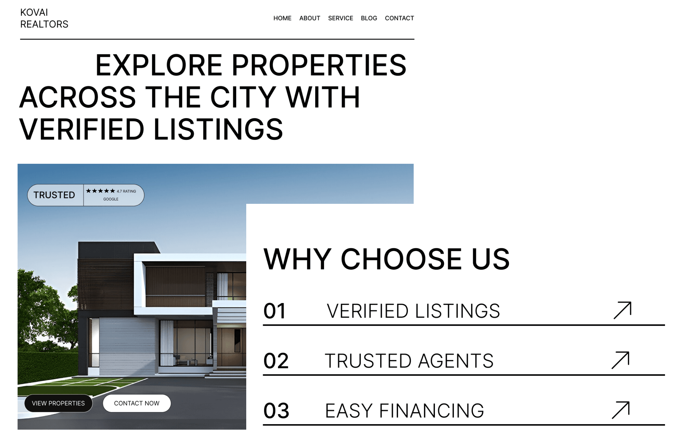 Minimal and modern real estate website UI design for Kovai Realtors
