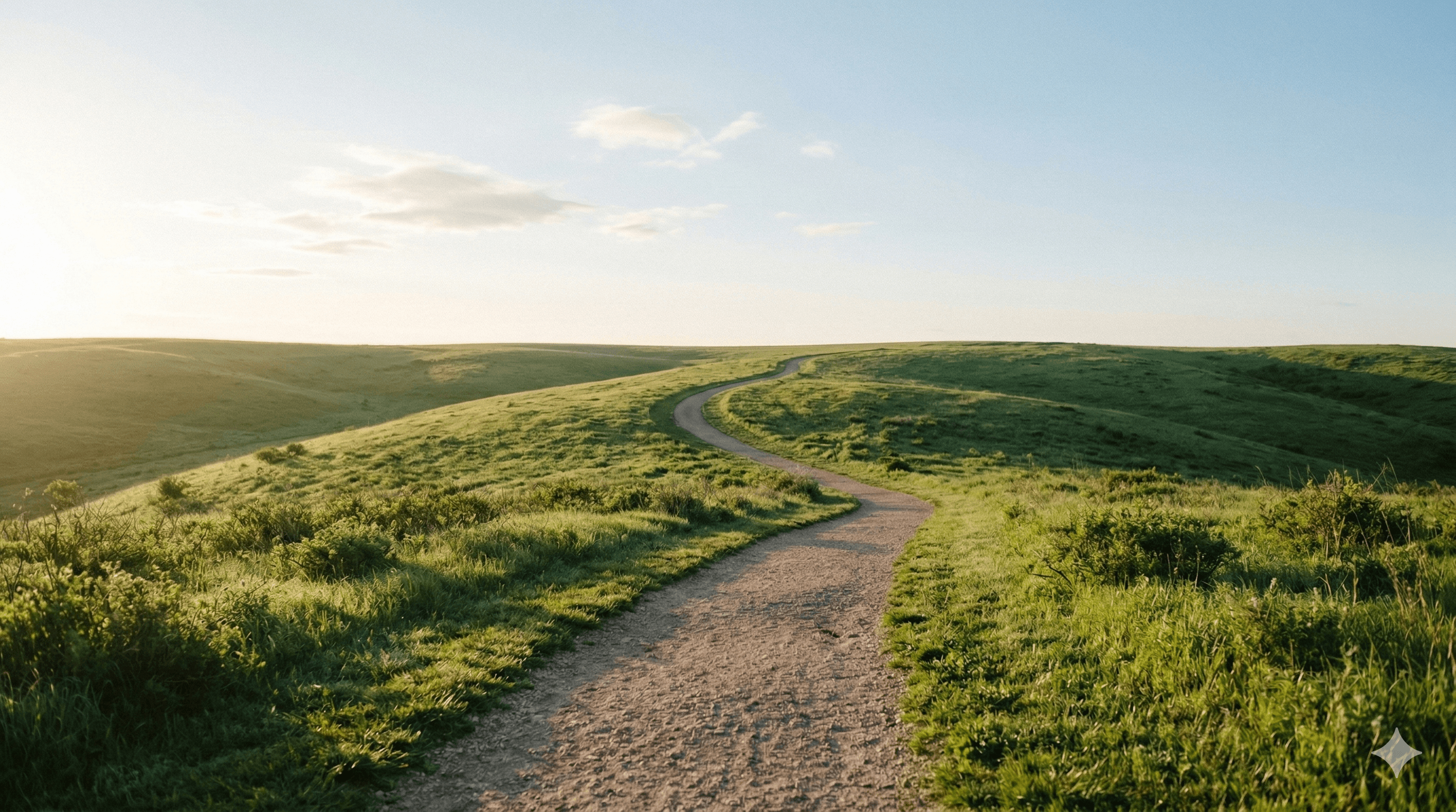 A clear, calm path through green hills representing a manageable approach to retirement planning
