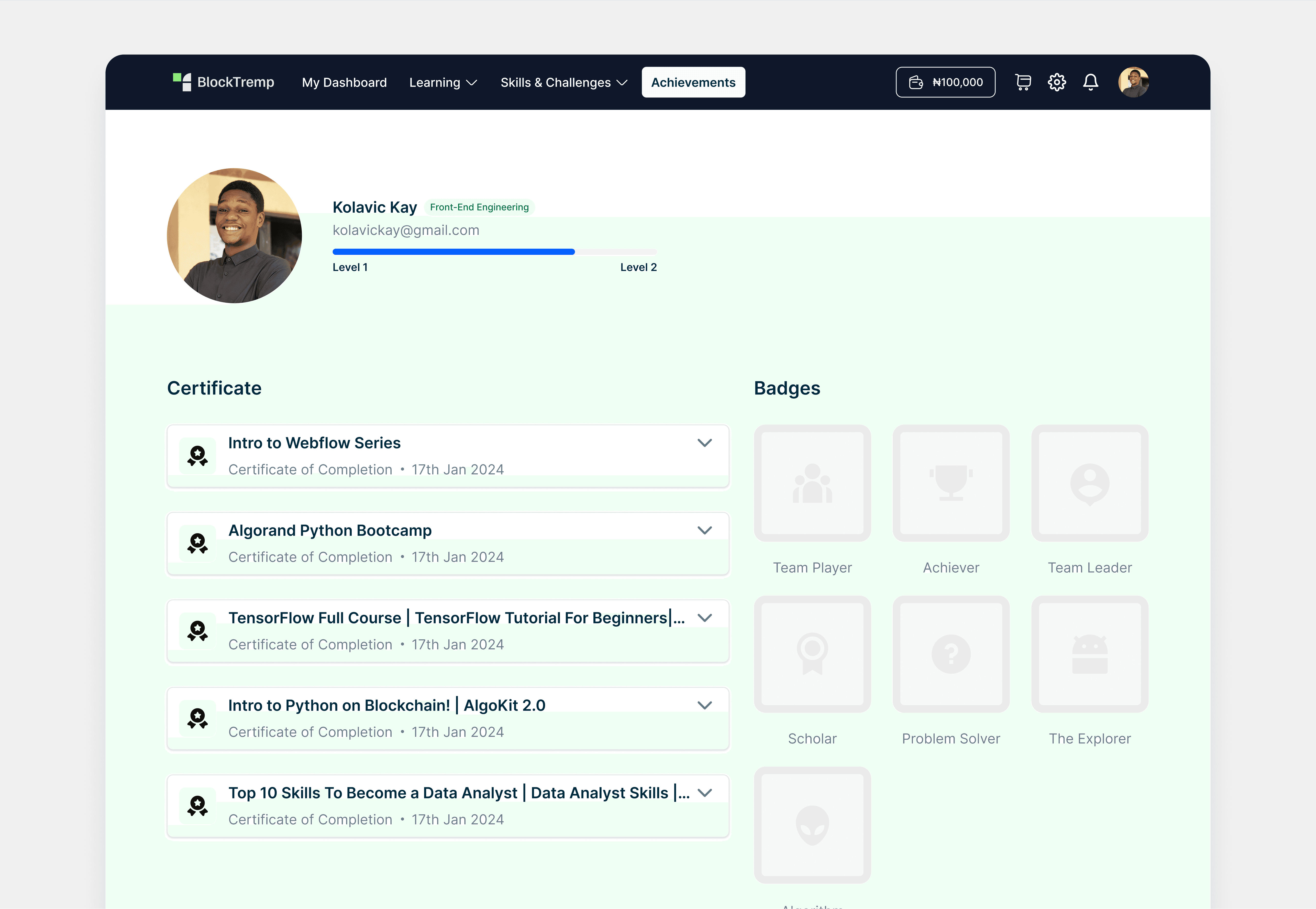 BlockTremp Achievements; Gamifying Progress on BlockTremp 1