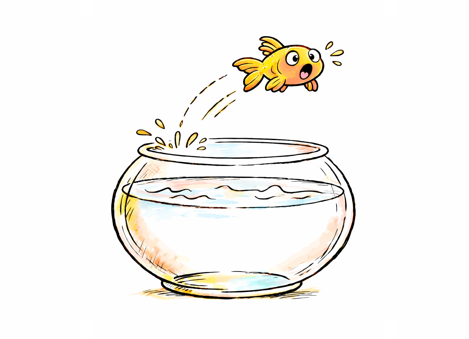 Goldfish jumping out of the water bowl