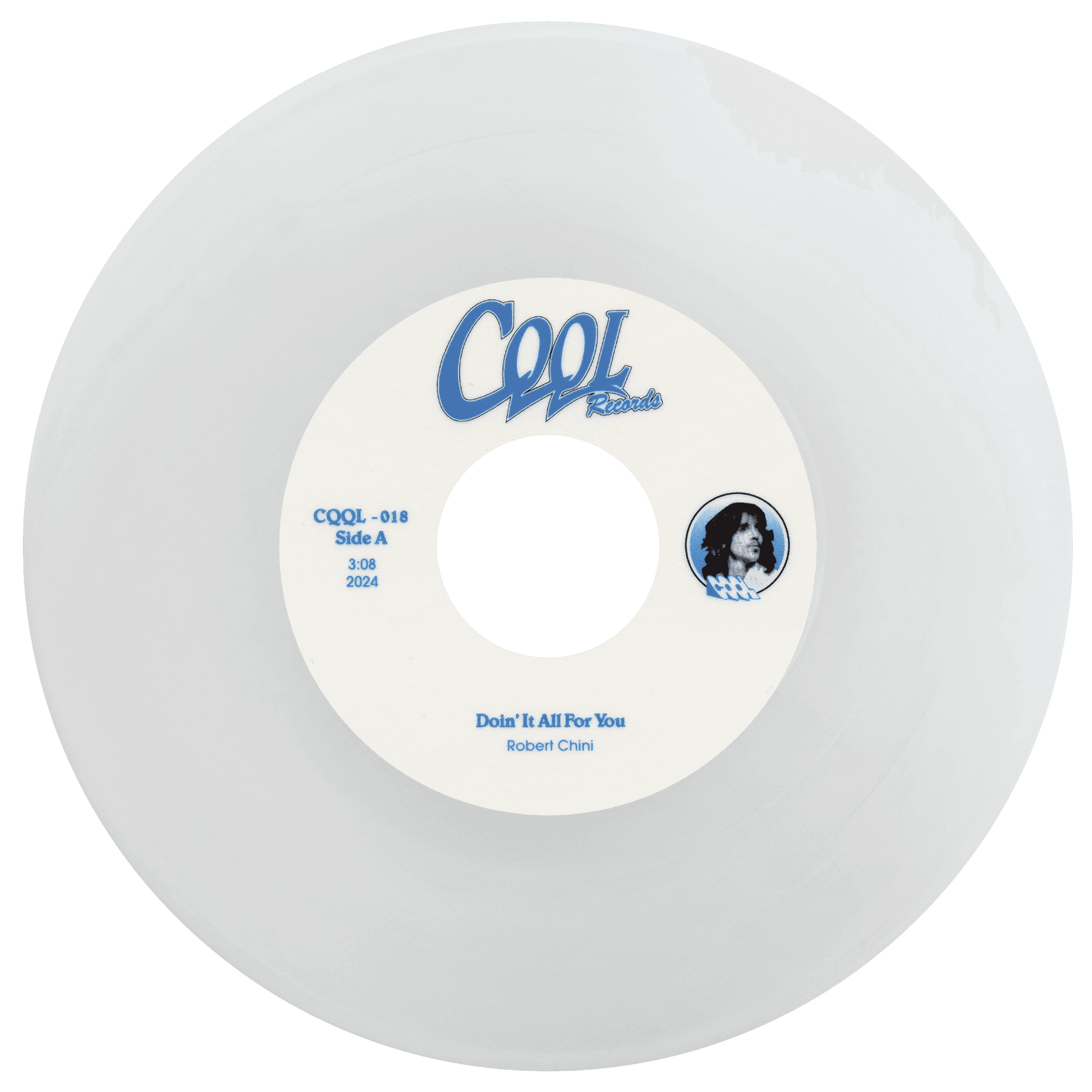 White vinyl record with 'CQQL' label on a white background