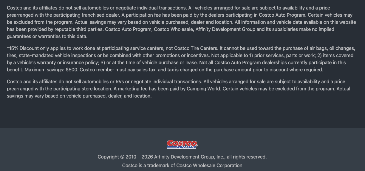 Costco Auto Disclaimer