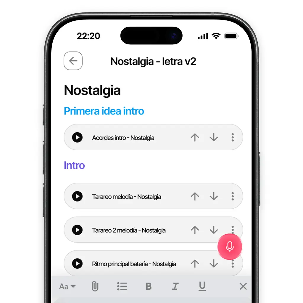 Grabaciones dentro de la app de notas