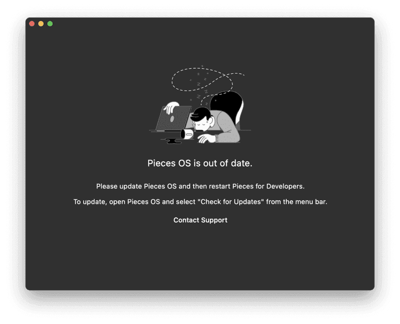 The Pieces for Developers error screen.