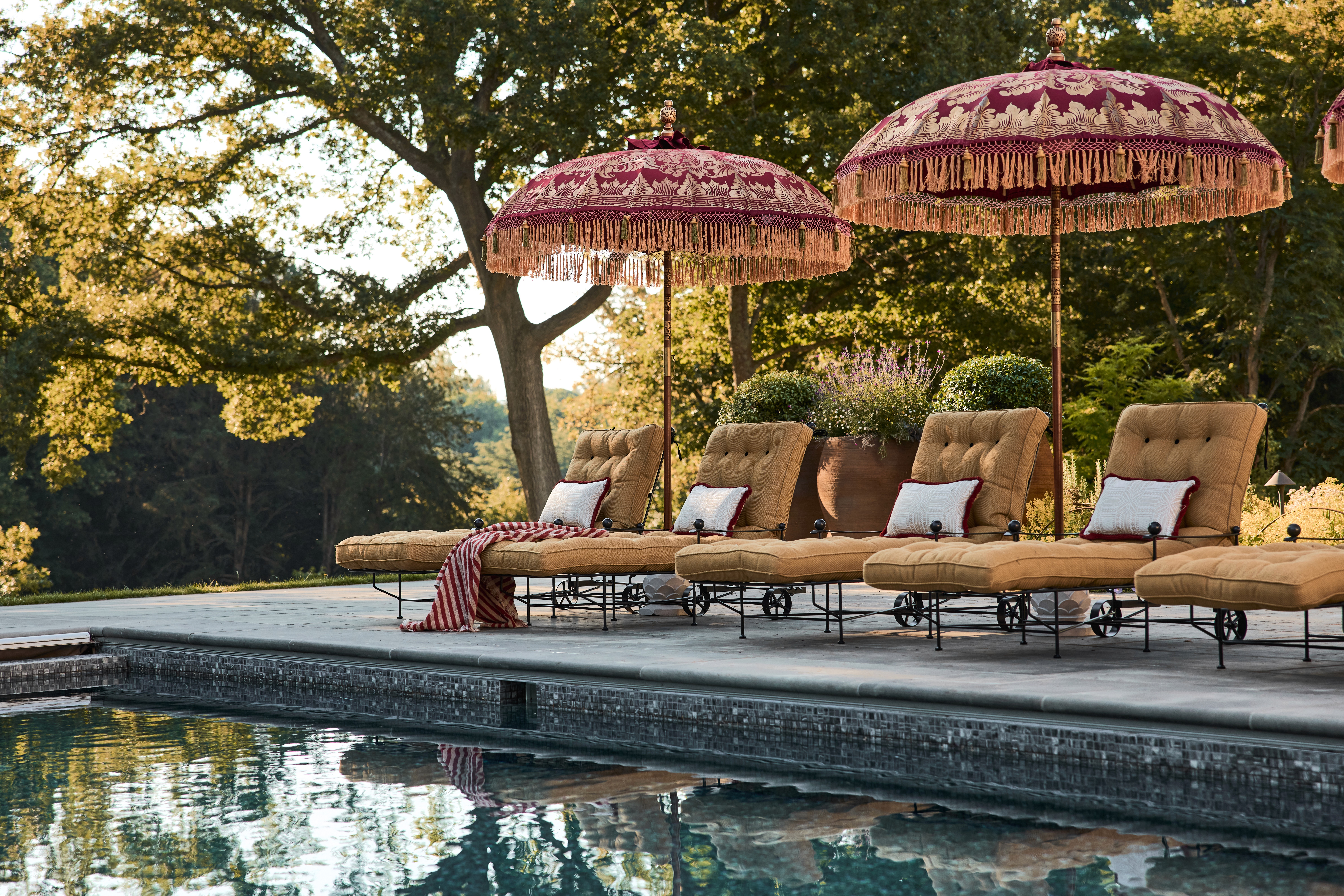 luxurious poolside umbrellas