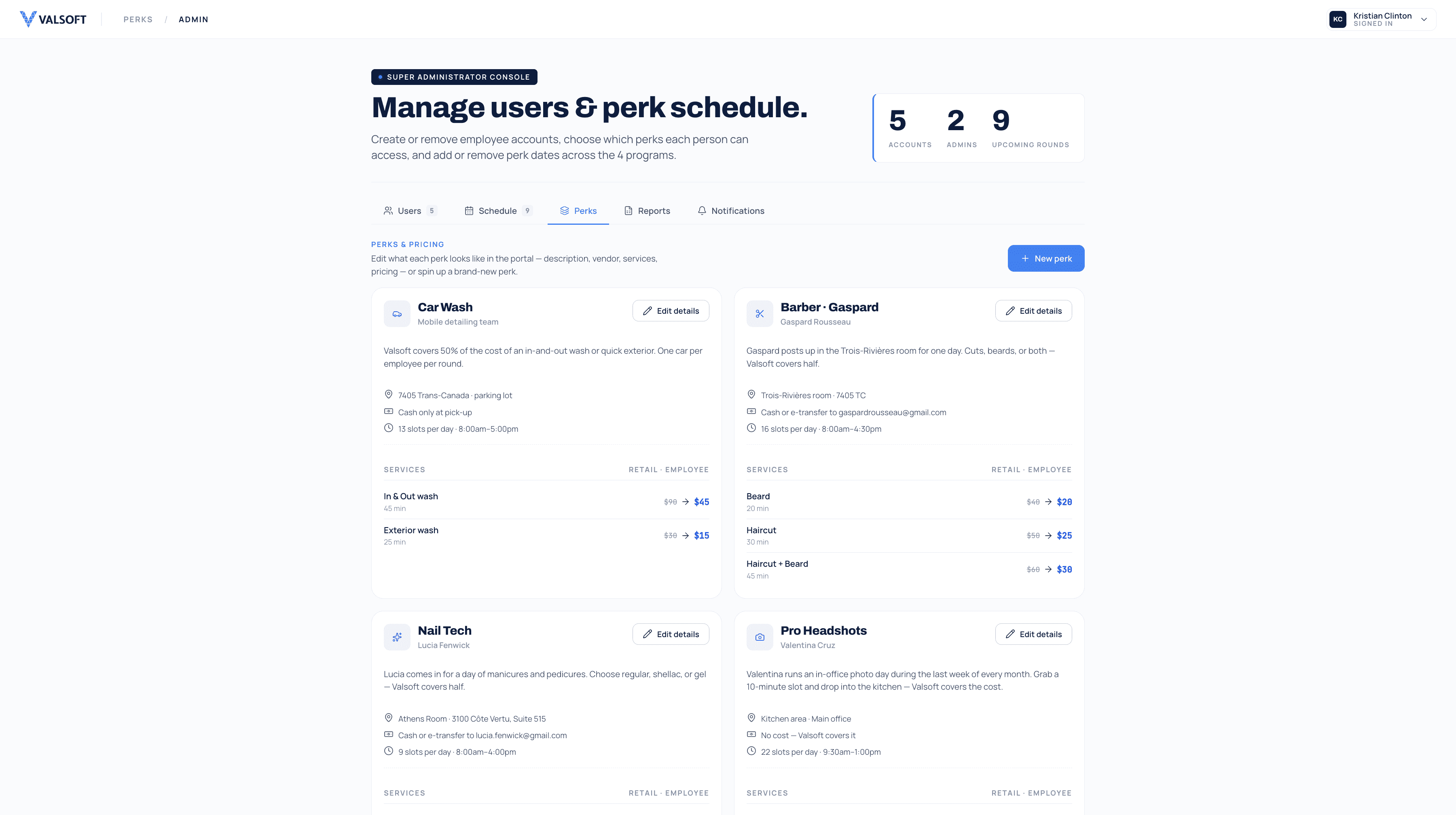 Valsoft Perks portal: prototype screen 6