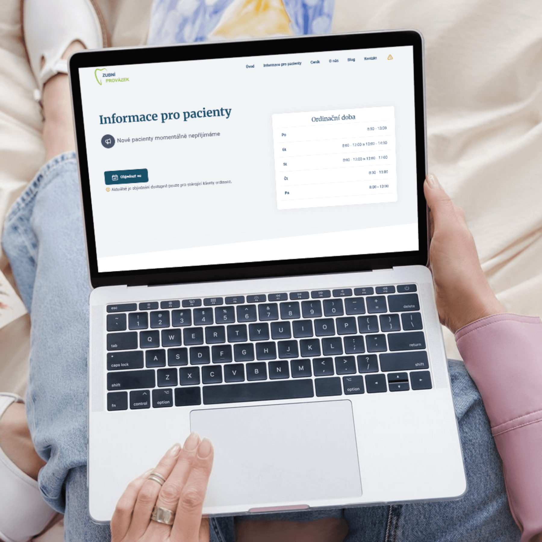 Informace pro pacienty na webu zubní provázek