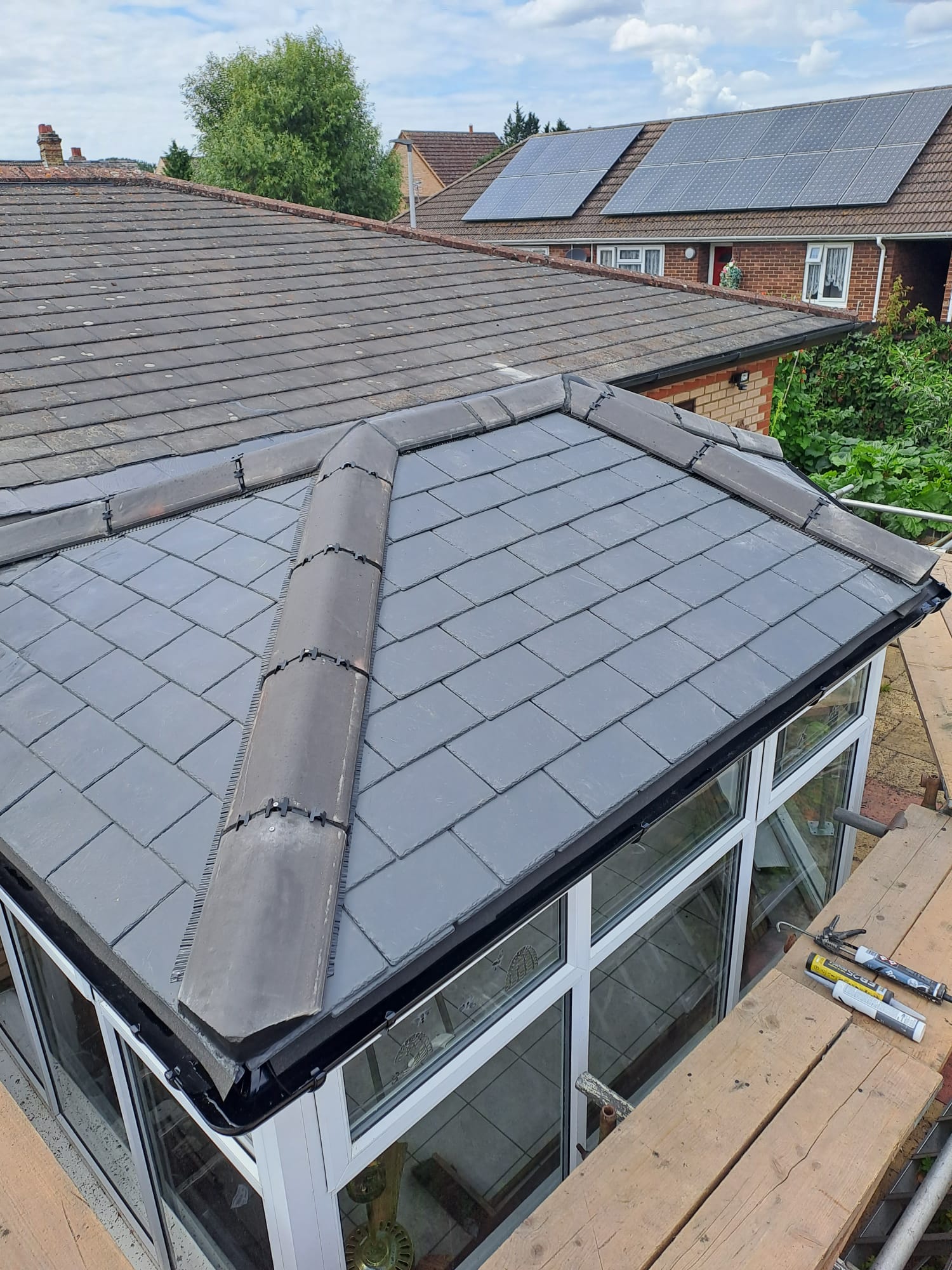 Roof replacement in Sandy Bedfordshire Velux window installation roofing Bedfordshire Traditional slate roof project
