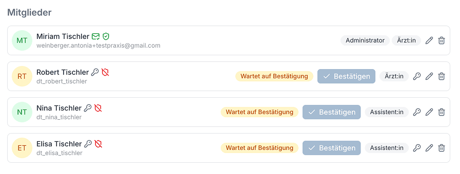 37.clinic Einstellungen Mitgliederliste