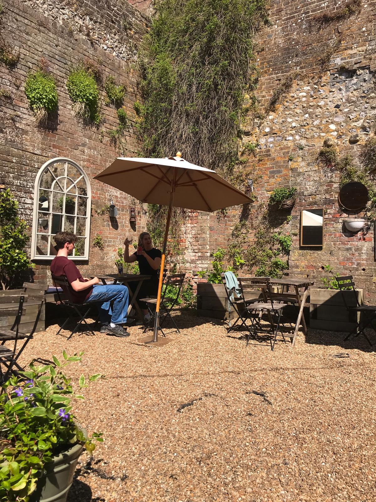 Walled courtyard outside seating area
