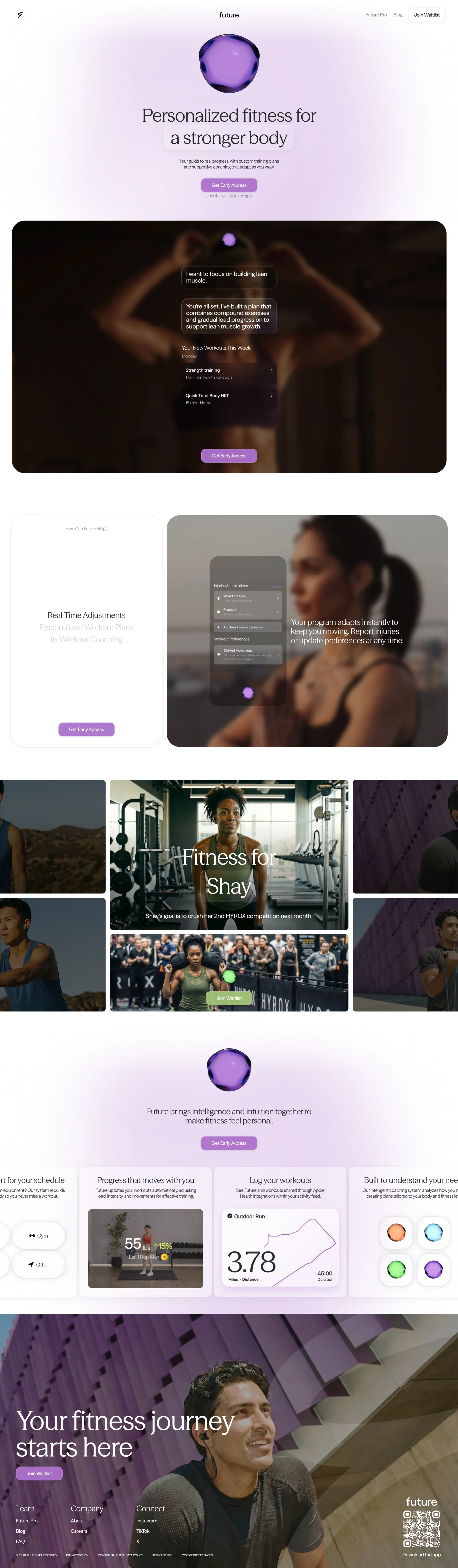 Future landing page screenshot showcasing Health & Fitness and Sport design