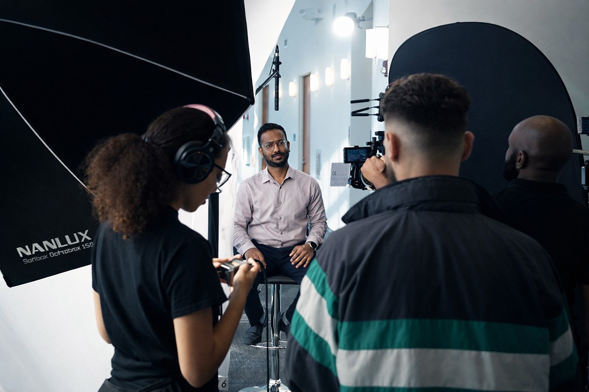 Film crew setup on scene.