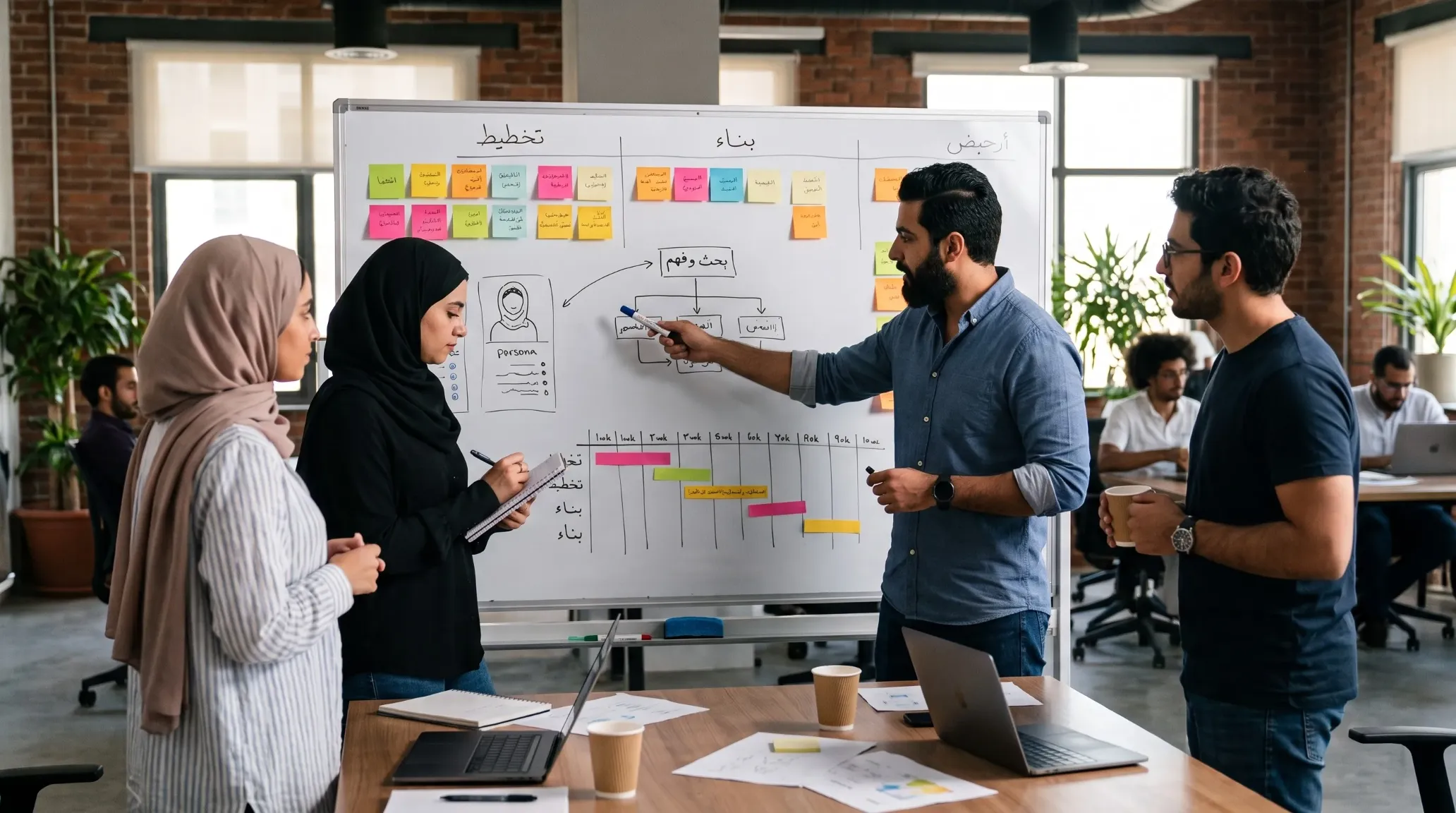 فريق يخطّط مشروعاً على لوح أبيض